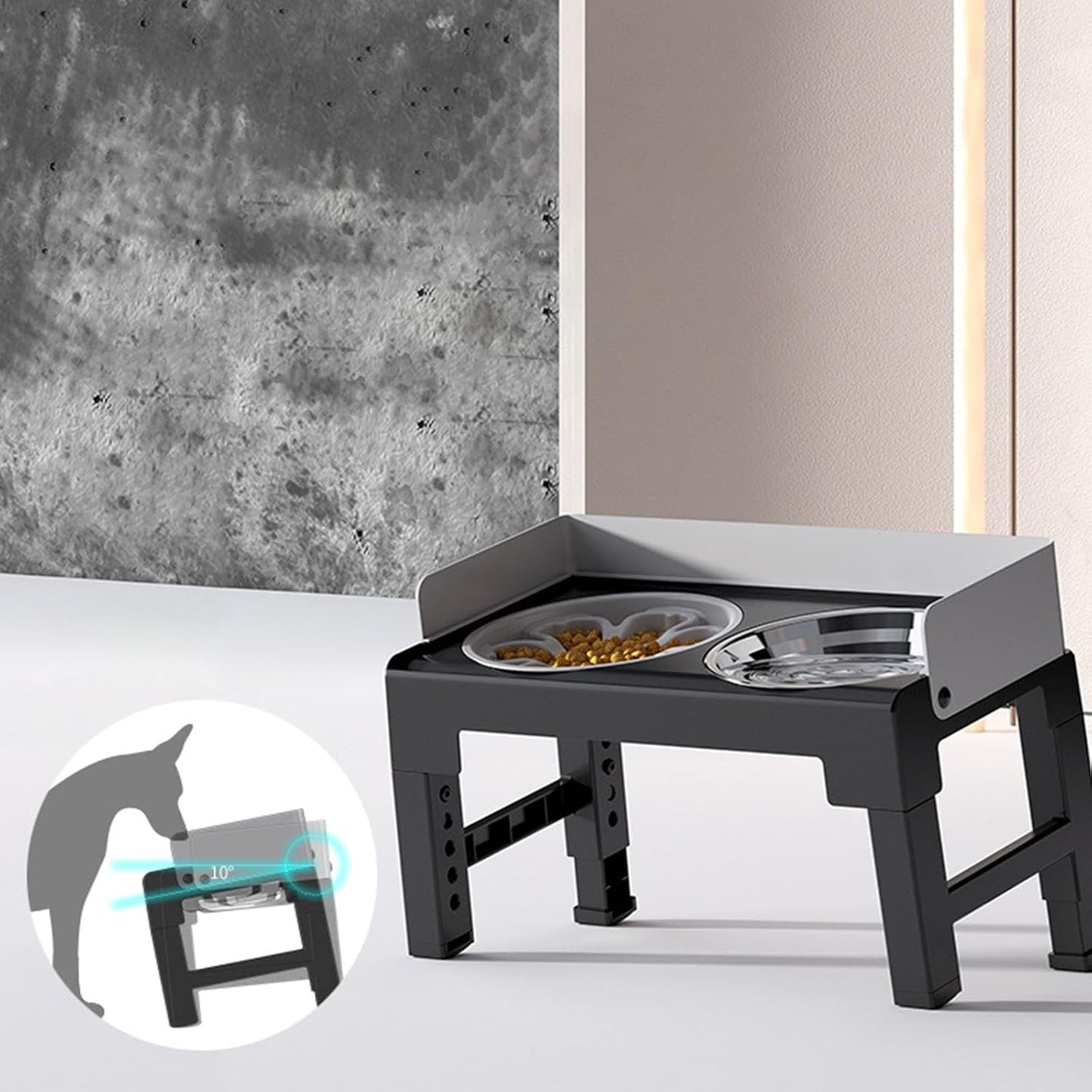 Automatic Pet Feeders Height Adjustable Slow Feeder Detachable Drinking Bowl Slow Down Eating Adjustable Pet Feeders Stand