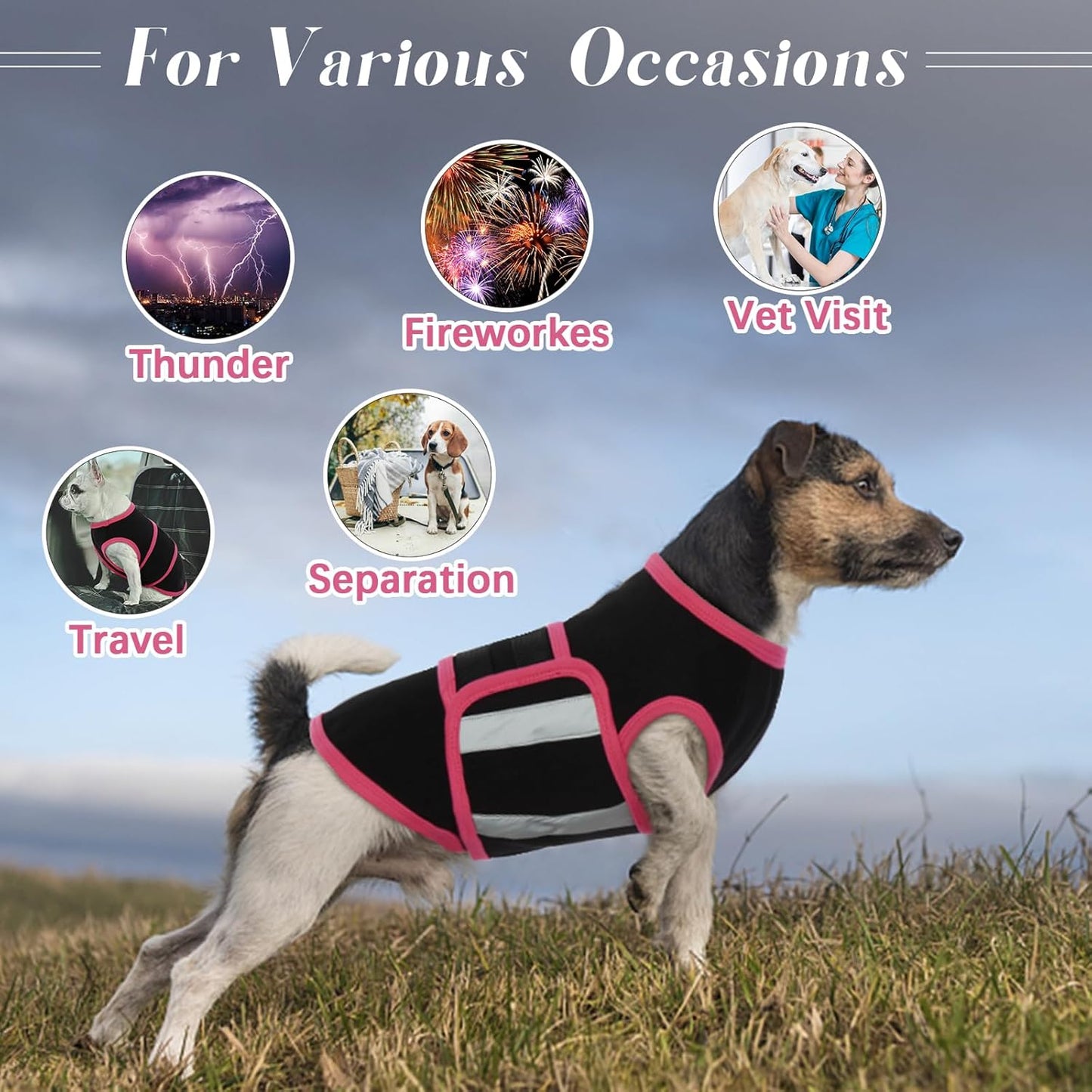 Allroaring Dog Anxiety Vest, Soft Dog Calming Shirt, Reflective Anti-Anxiety Vest Breathable Pet Anxiety Jacket Wrap for Fireworks, Thunderstorms, Separation, Travle, Vet Visits, Black XL