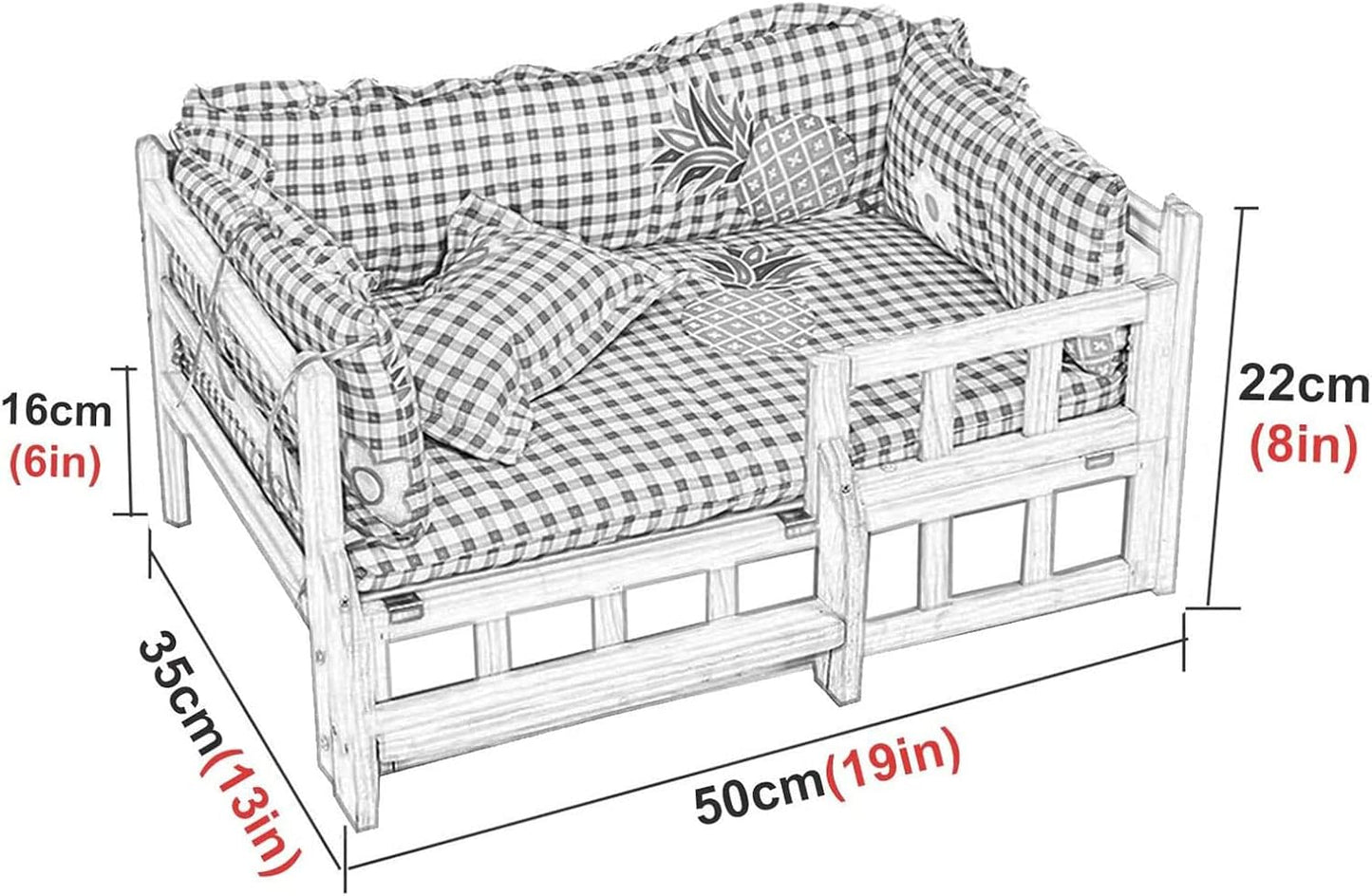 TsoLay Dog Bed Pet Dogs Bed Wooden Pet Bed Elevated Dog Bed Cats Cot with Stairs Guardrail Removable Frame Soft Washable Mattress Four Seasons Use for Dogs Pet Cat