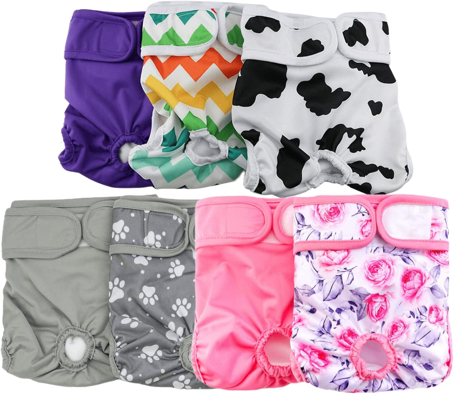 Nappies for Pets Washable Female Dog Diapers(7 Pack), Comfort Reusable Doggy Diapers(Style B, XS)