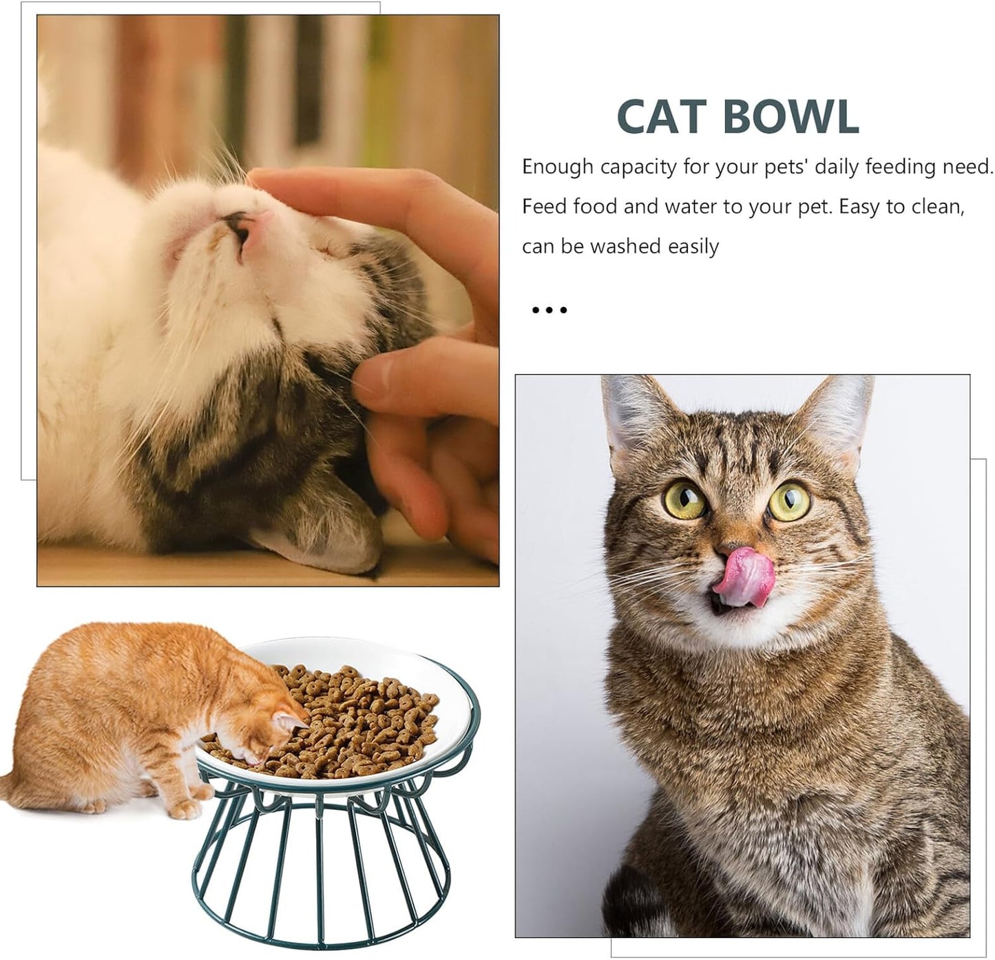 Milisten Pet Cat Ceramic Raised Feeding Bowl with Metal Rack Anti-Overturn Food and Water Dish Set Elevated Pet Bowl for Cats to Protect Spine and Feeding Comfort 2pcs Set Green Metal Stand