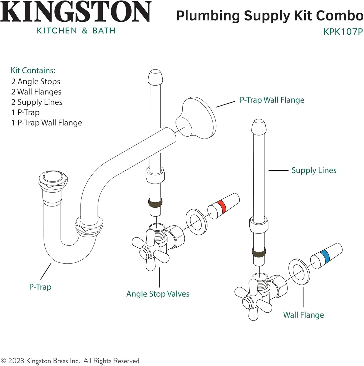 Kingston Brass KPK107P Trimscape Plumbing Supply Kit Combo, Brushed Brass