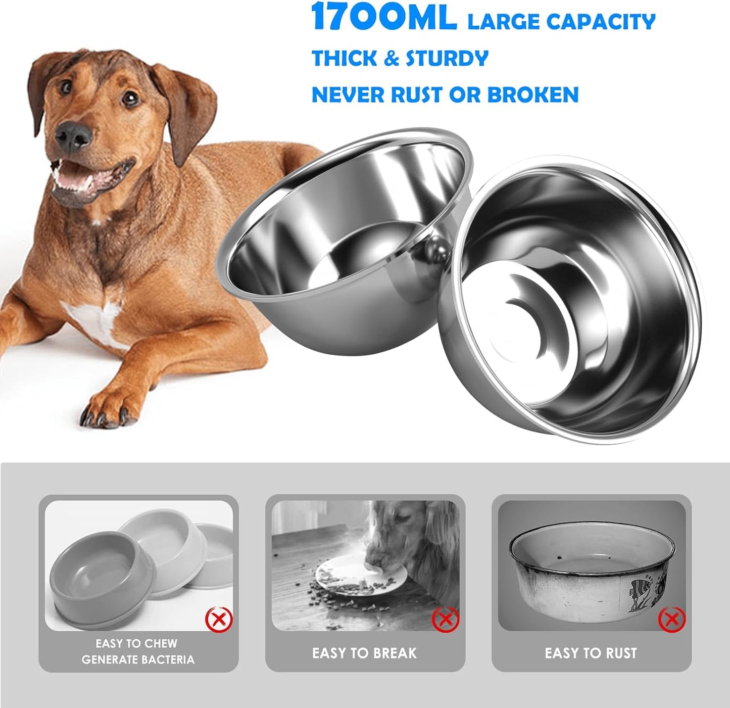 SHAINFUN Elevated Dog Bowls with Mat for Medium Large Dogs, Raised Dog Bowl Stand with 2 Stainless Steel 58oz Bowls, Tall Dogs Food Water Bowl Holder