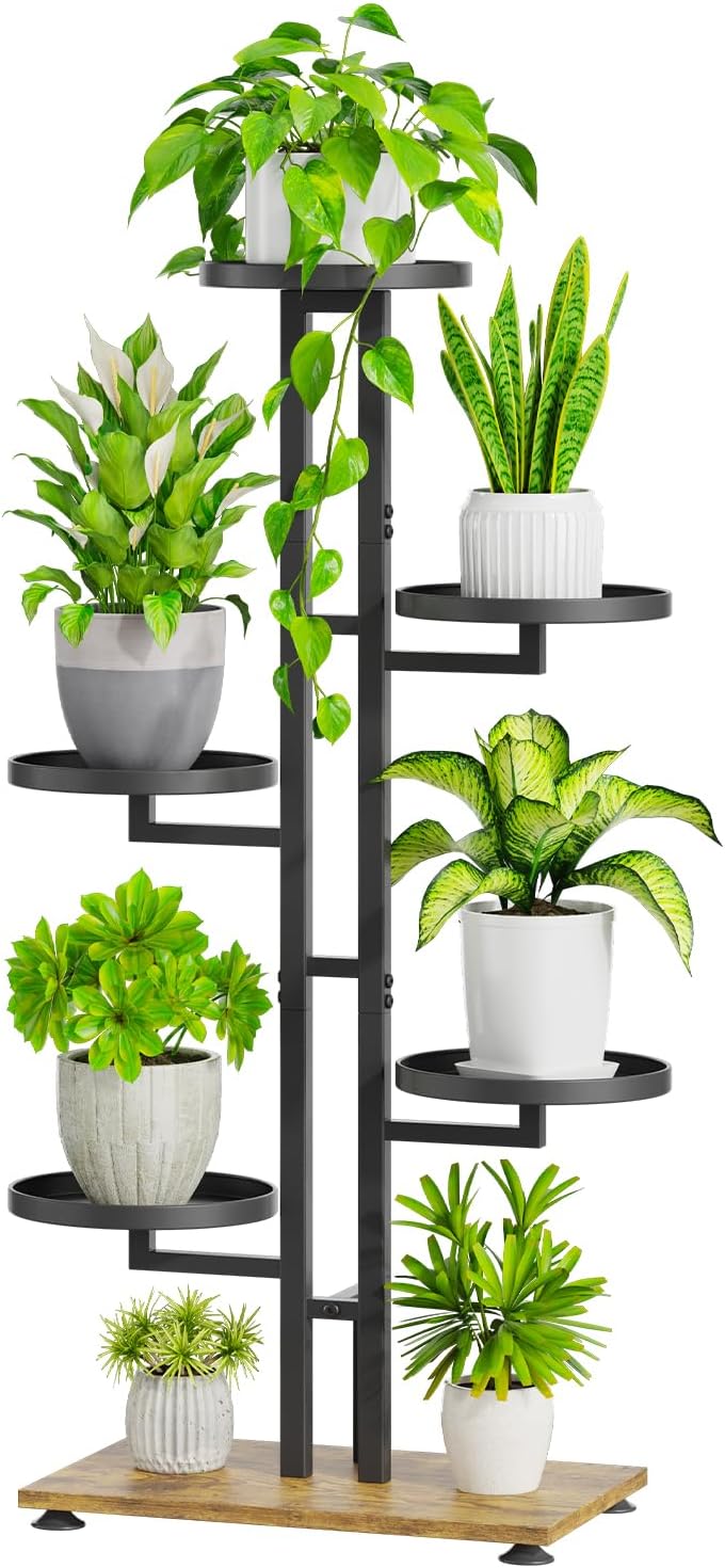 iDavosic.ly 5 Tier Plant Stand Indoor Outdoor, Tiered Corner Multiple Flower Pot Holder Shelf, Metal 40 Inch Tall Display Rack for Patio Porch Living Room Garden Balcony Bedroom, Black