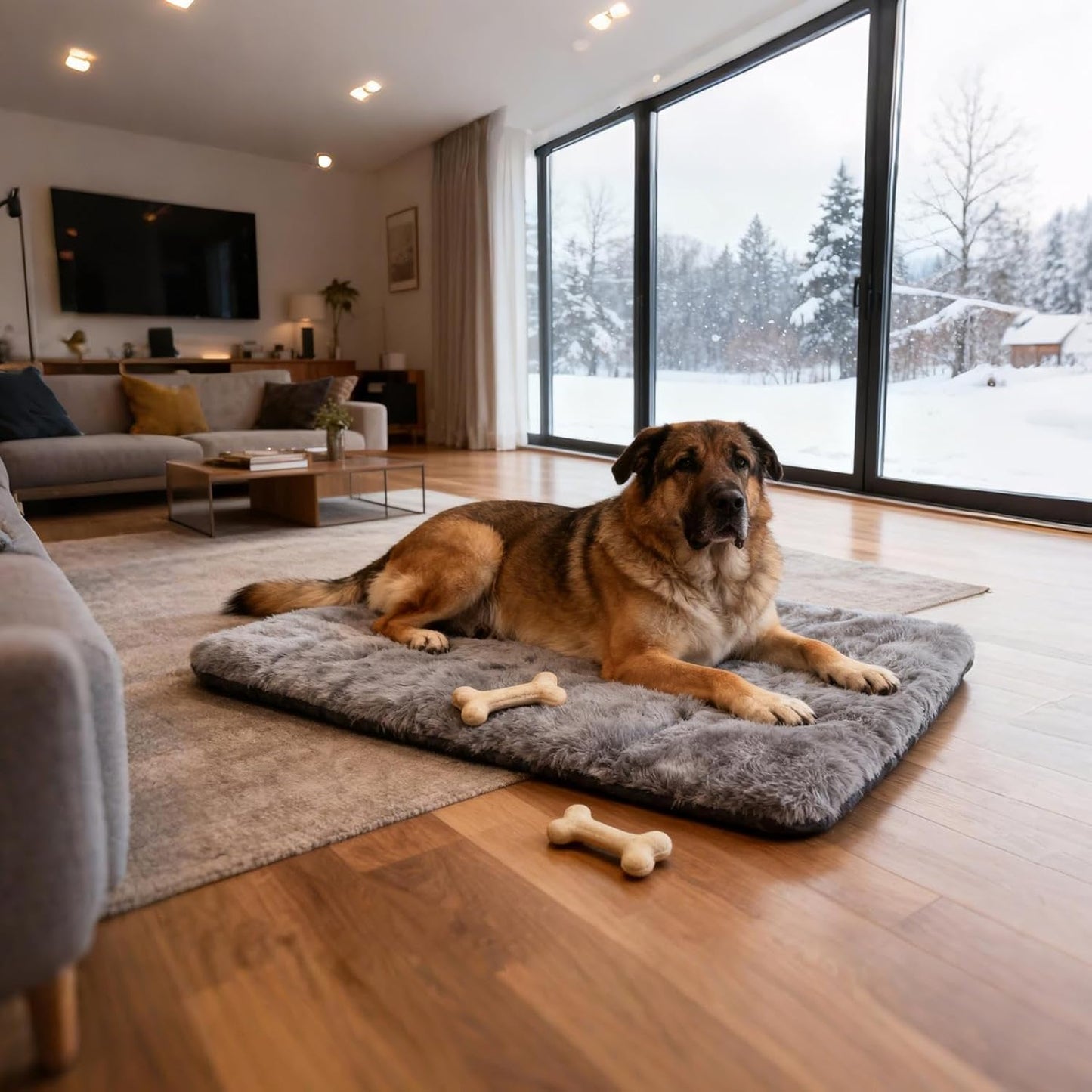 Warm Dog Bed - Comfortable Large Anti-Slip Pet Pad, Flat Crate Kennel Fuzzy Cushion for Home, Dorm, Apartment, Bedroom, Living Room, Sleeping Space for Dogs Puppies