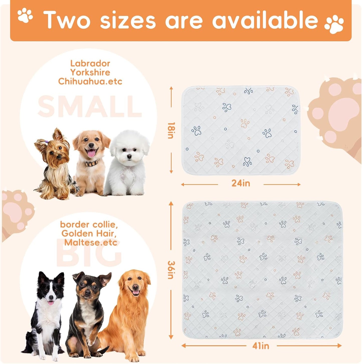 Washable Pee Pads for Dogs 2 Packs Reusable Absorbent Leackproof Puppy Pads Non-Slip for Puppy Playpen, Crate, Whelping Box, Potty Training 18x24