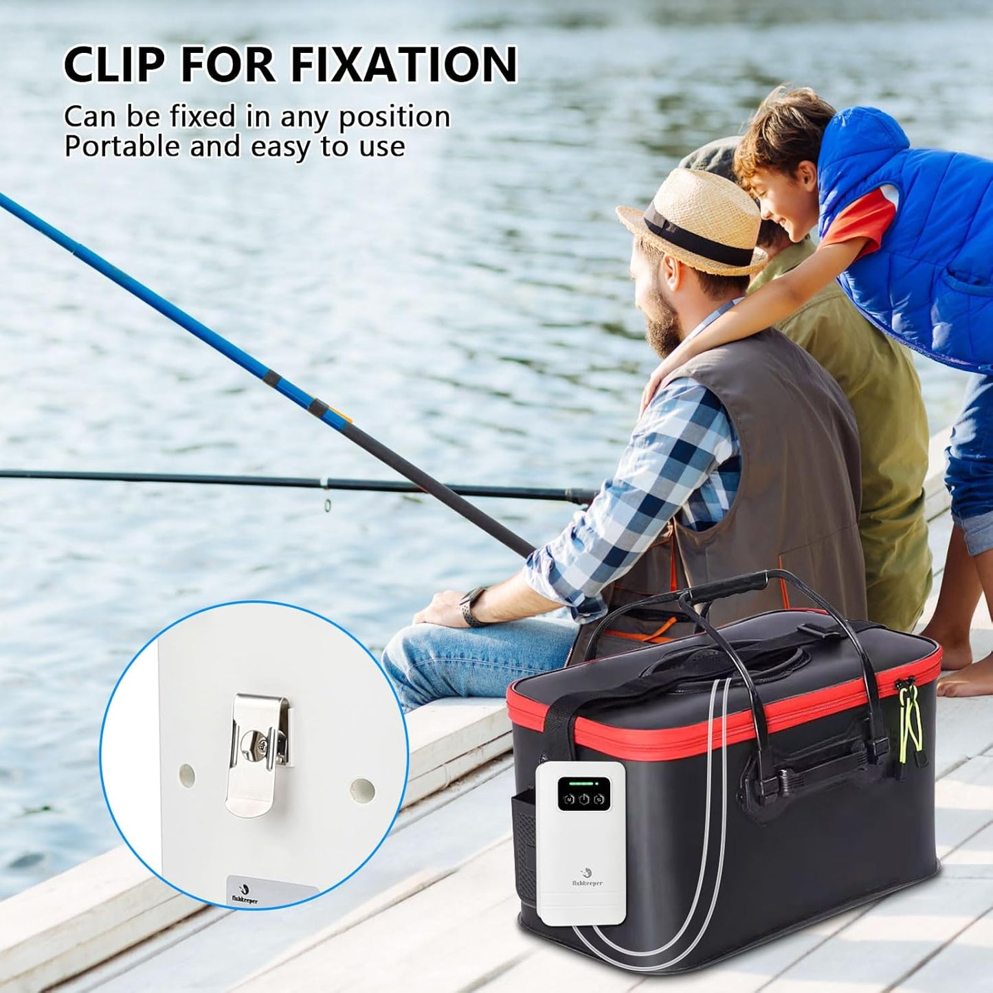 fishkeeper Battery Powered Aquarium Air Pump, USB Rechargeable Aerator Fish Tank Air Pump for 5-125 Gallons Portable Oxygen Pump for Outdoor Fishing, Power Outages and Emergency (4W 80GPH)