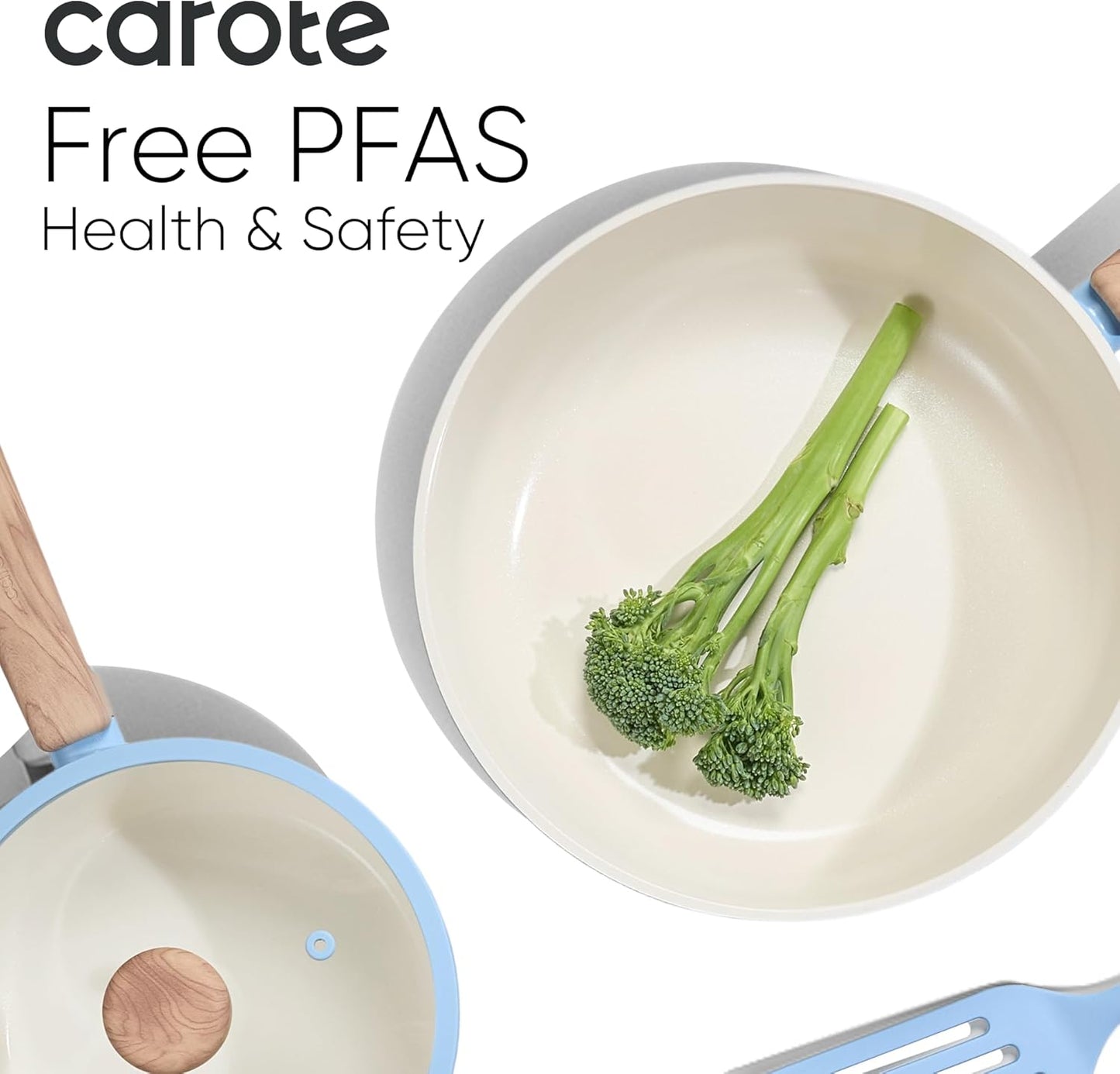 CAROTE 24pcs Ceramic Cookware Set, Pots and Pans Non Stick Kitchen Cookware Sets, Pots and Pans Set Cooking Set with Knife Set