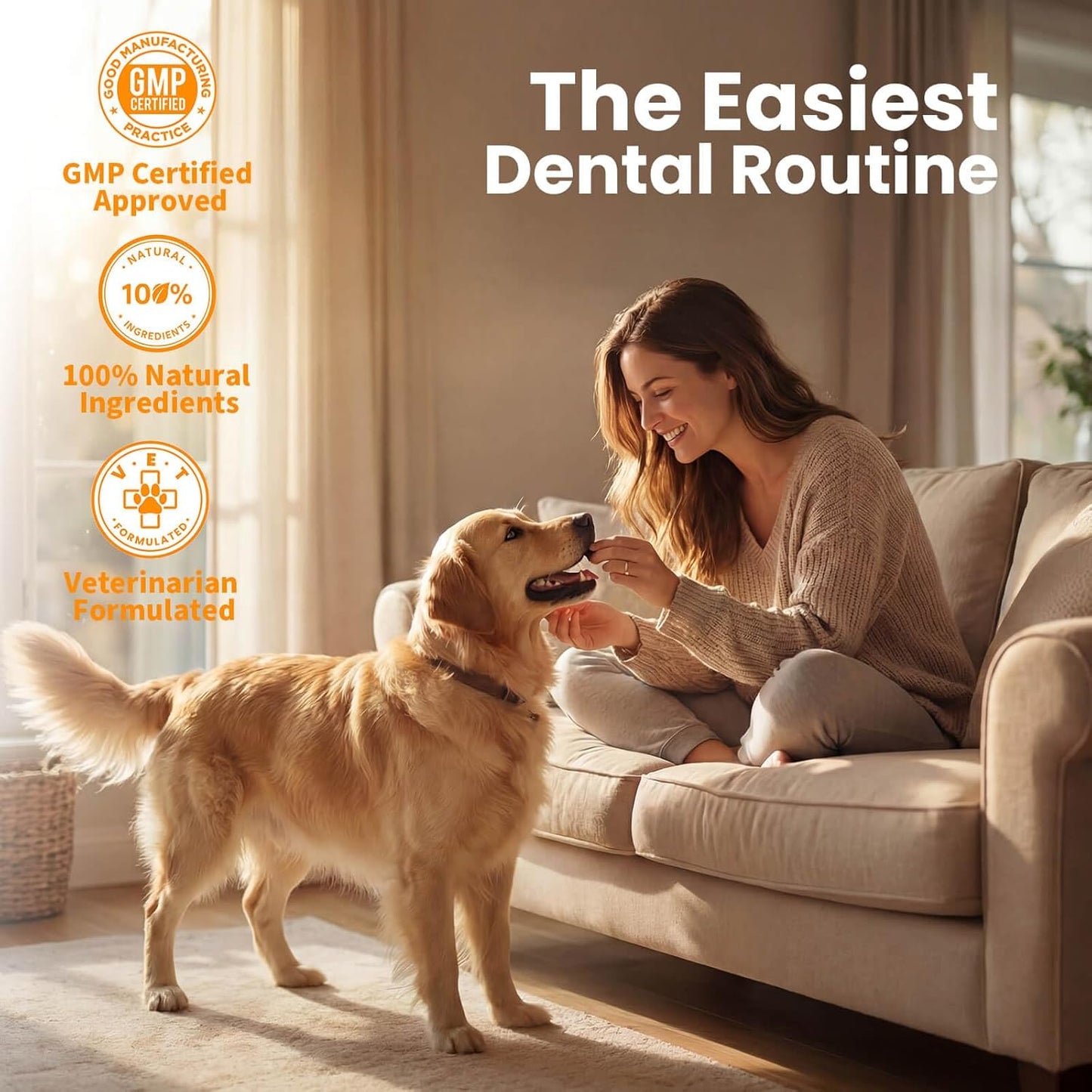Dog Dental Chews for Bad Breath, Soft Chews – Plaque & Tartar Support, Breath Freshener – with Brown Algae (Kelp) + Probiotics, 60 Count