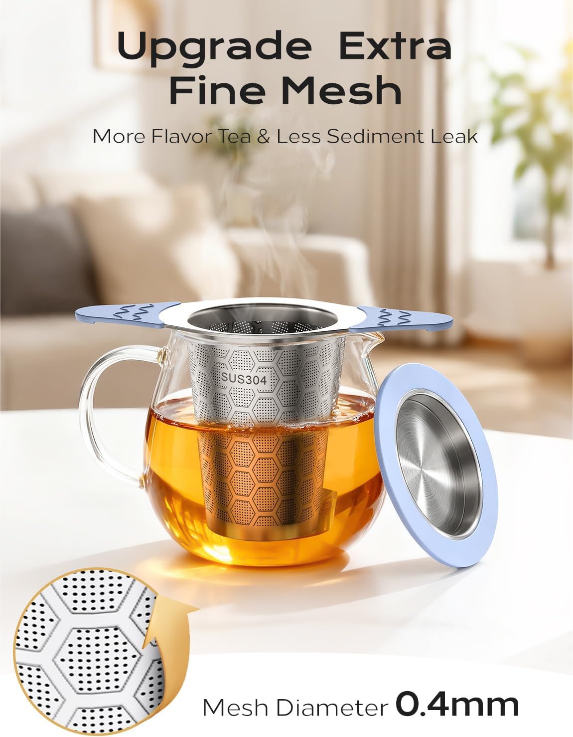 Tea Infuser for Loose Leaf Tea,Stainless Steel Tea Infuser with Heat Proof Silicone Handles,Extra Fine Mesh Tea Strainers Filter Fine Tea Leaves Effectively,Fits TeaPots/Mugs