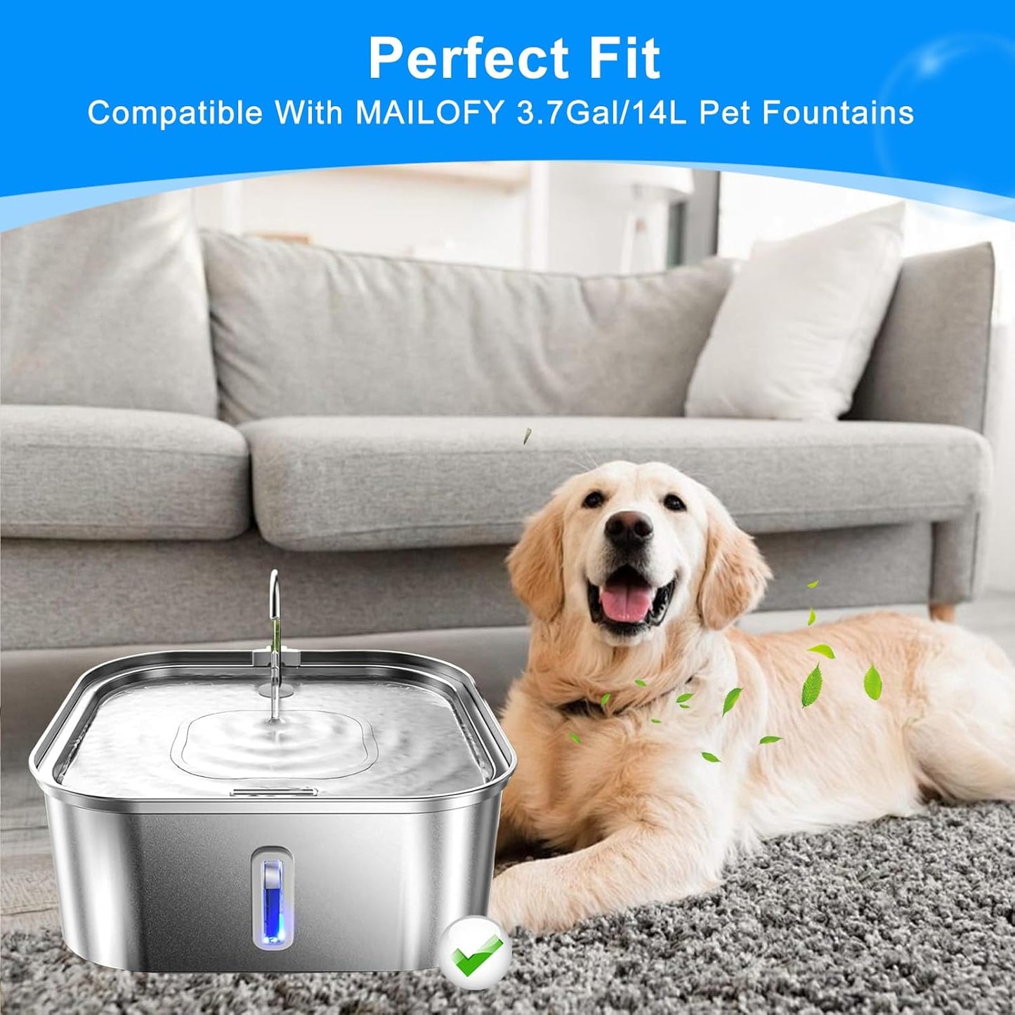 12+12PCS Dog Water Fountain Filters Replacement Compatible with MAILOFY 14L/3.7Gal Dog Water Bowl Filter, Activated Carbon & Sponges for Stainless Steel Dog Fountain