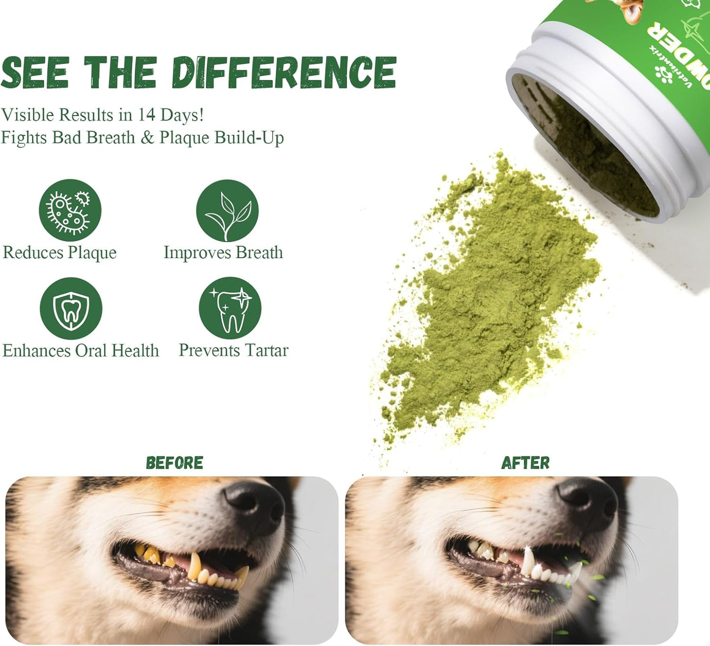 Dog Dental Powder, 200g Dental Powder for Dogs Teeth Cleaning and Breath Fresh, Dog Teeth Cleaning Powder with Natural Plants Ingredients and Postbiotics
