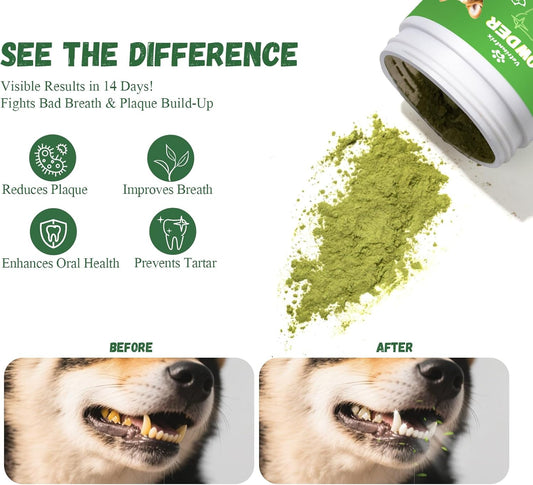 Dog Dental Powder, 200g Dental Powder for Dogs Teeth Cleaning and Breath Fresh, Dog Teeth Cleaning Powder with Natural Plants Ingredients and Postbiotics