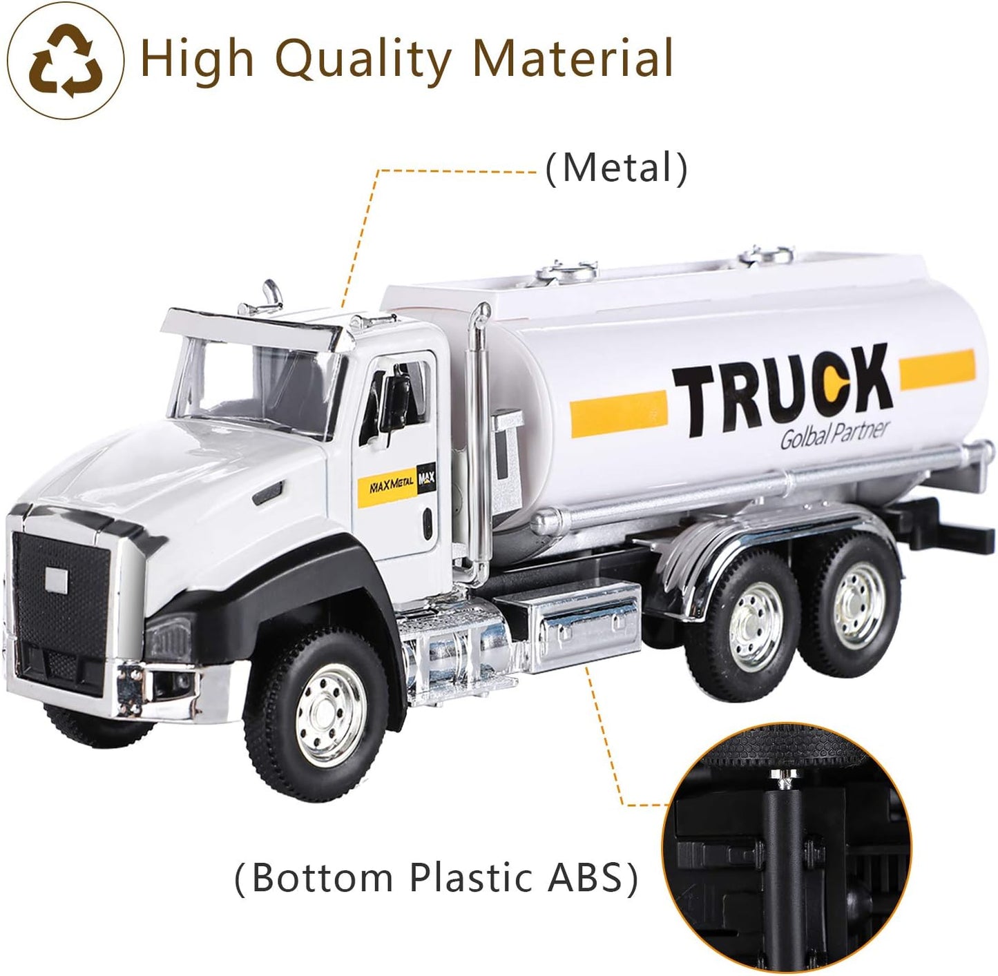 G.C 3 Pack Diecast Transport Vehicles Set - Garbage Truck, Tanker, Delivery Truck 1:50 Scale Pull Back Metal Model Car Toys for Boys