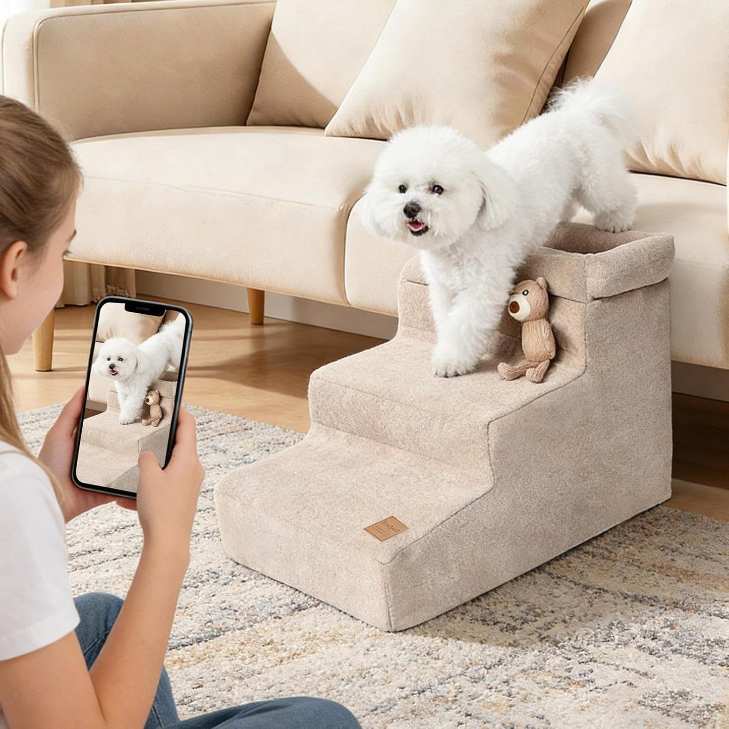 Anti Slip Dog Stairs Ladder, Pet Puppy Climbing Steps, Medium Size Pet Ramp with Sturdy Non Slip, Compact Access with Compact Design, Heat Resistant Metal Grid, Dog Steps