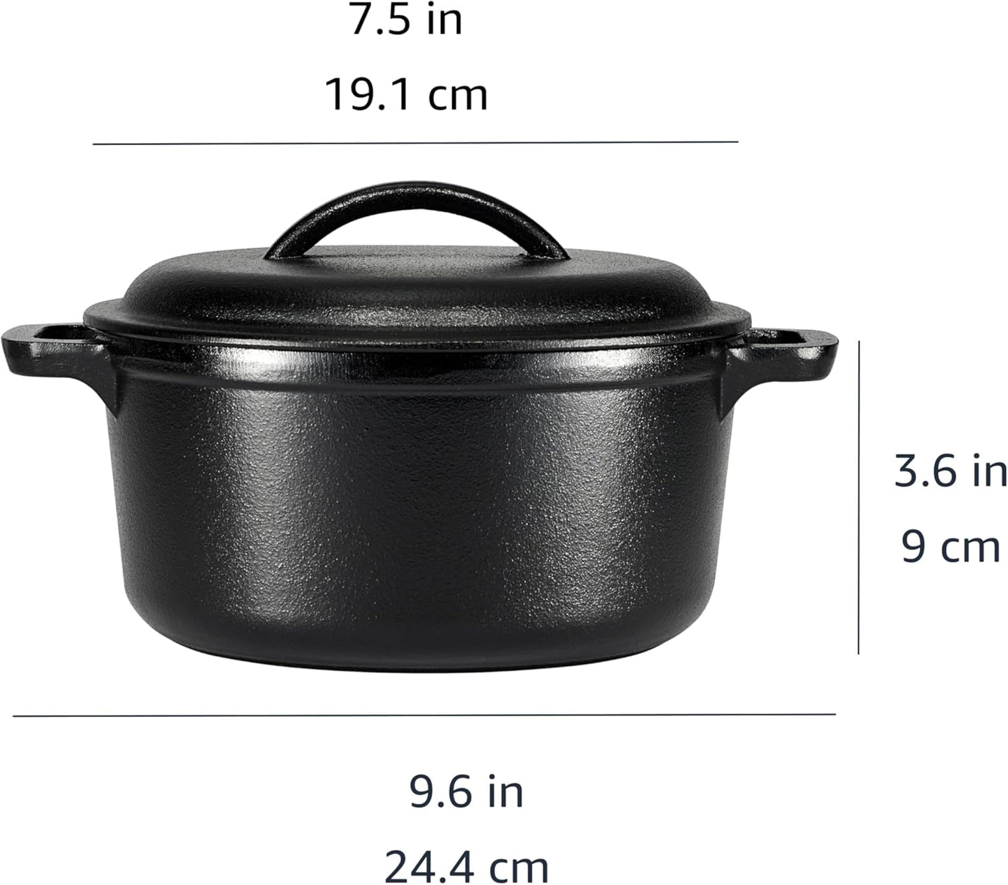 Amazon Basics Pre-Seasoned Cast Iron Mini Dutch Oven Pot with Lid and Dual Handles, Oven Safe, 2-Quart, Round, Black