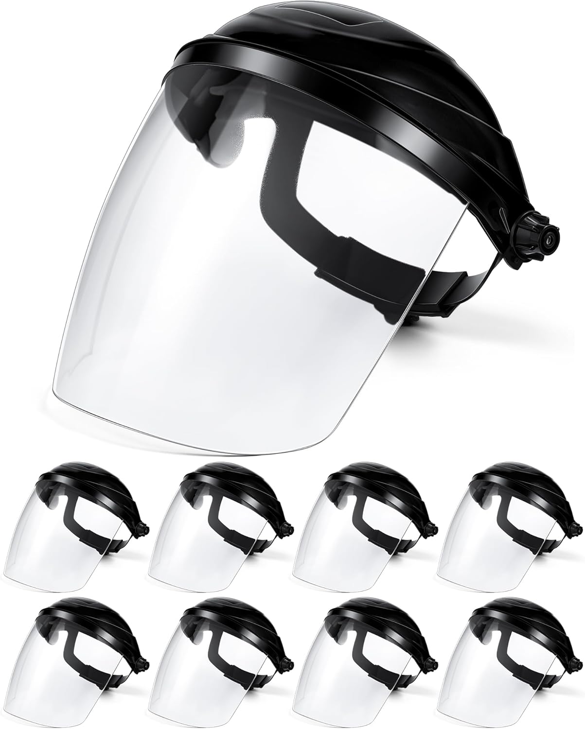 8 Black Safety Face Shield for Grinding and Cutting, Full Impact Resistant Face Shield Mask for Work Chemical Woodworking (Black)