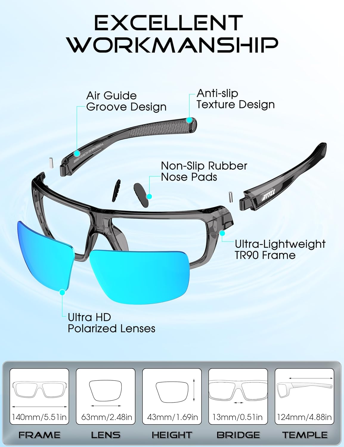 ATTCL Polarized Sunglasses Men for Fishing: UV Protection Lightweight TR90 Sports Wrap Sun Glasses Driving Golf Running