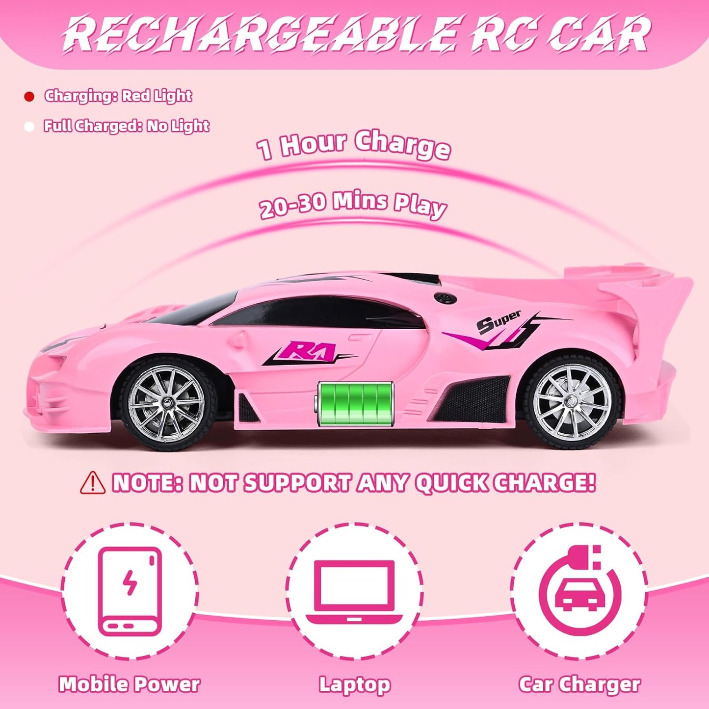 Pink Remote Control Car for Girls, Rechargeable High Speed Drift RC Cars Toys Gifts for Girl Age 6 7 8-12,1/18 Super Vehicle with Headlight Racing Hobby Xmas Birthday Gift