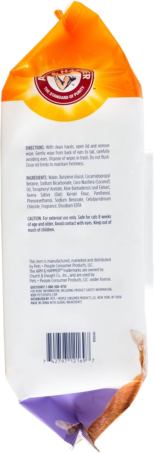 Arm & Hammer for Pets Odor Control Wipes for Cats - Best Odor Eliminating Waterless Cleaning for Cats, Violet Cedarwood Scent, 100 Count