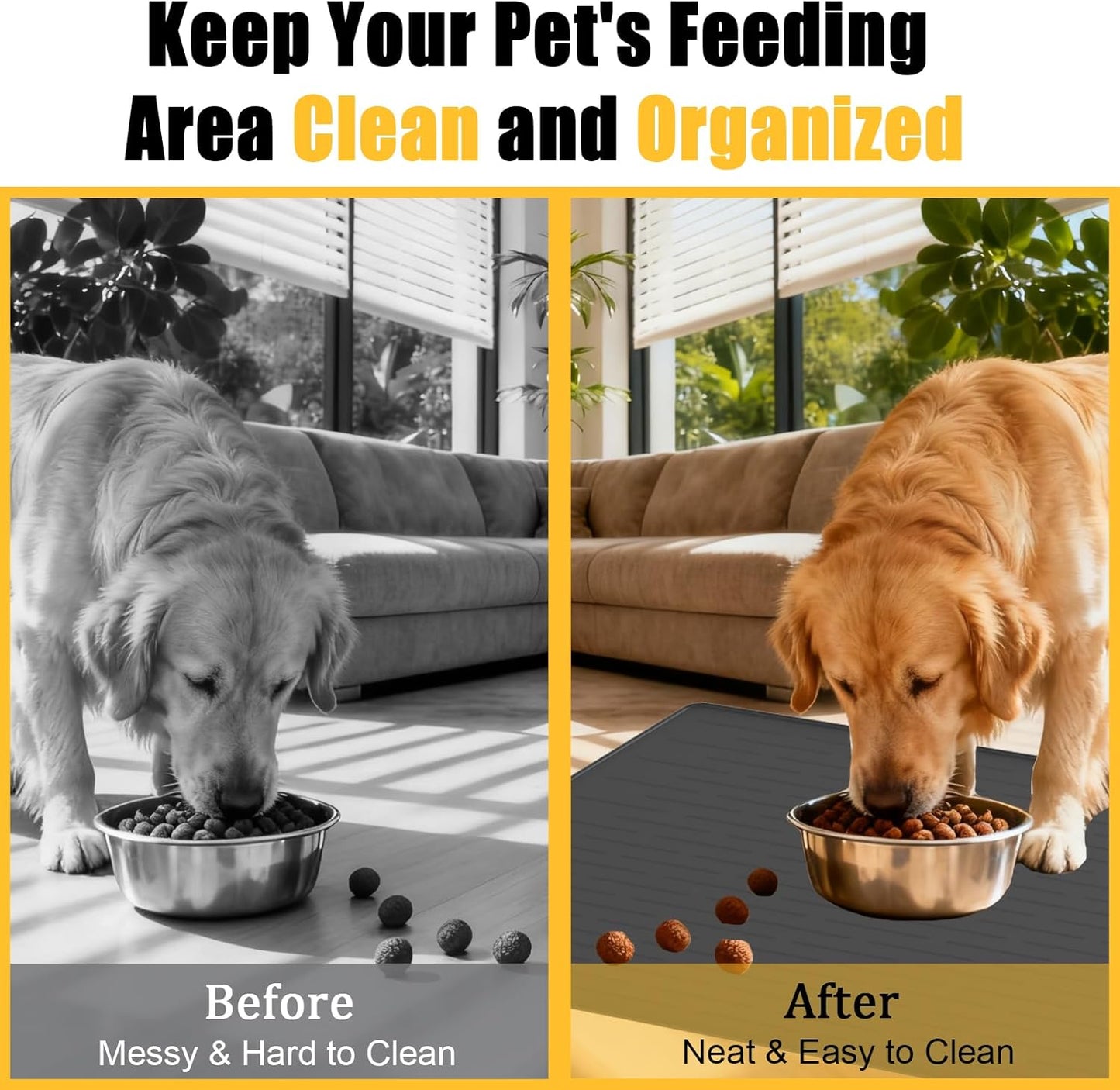 Large Dog Mat for Food and Water, 31.8"x23.8" Silicone Pet Feeding Mats, Waterproof Dog Bowl Mat with High Edges to Prevent Water and Food Spills, Dark Blue