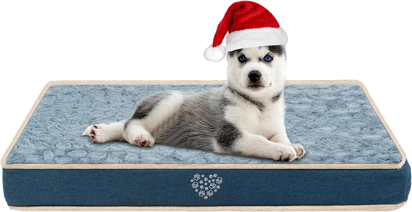 VANKEAN Waterproof Dog Crate Pad Bed Mat Reversible (Warm&Cool), Removable Washable Cover & Waterproof Inner Lining, Pet Crate Mattress for Cats and Dogs, Joint Relief Dog Bed for Crate, Navy