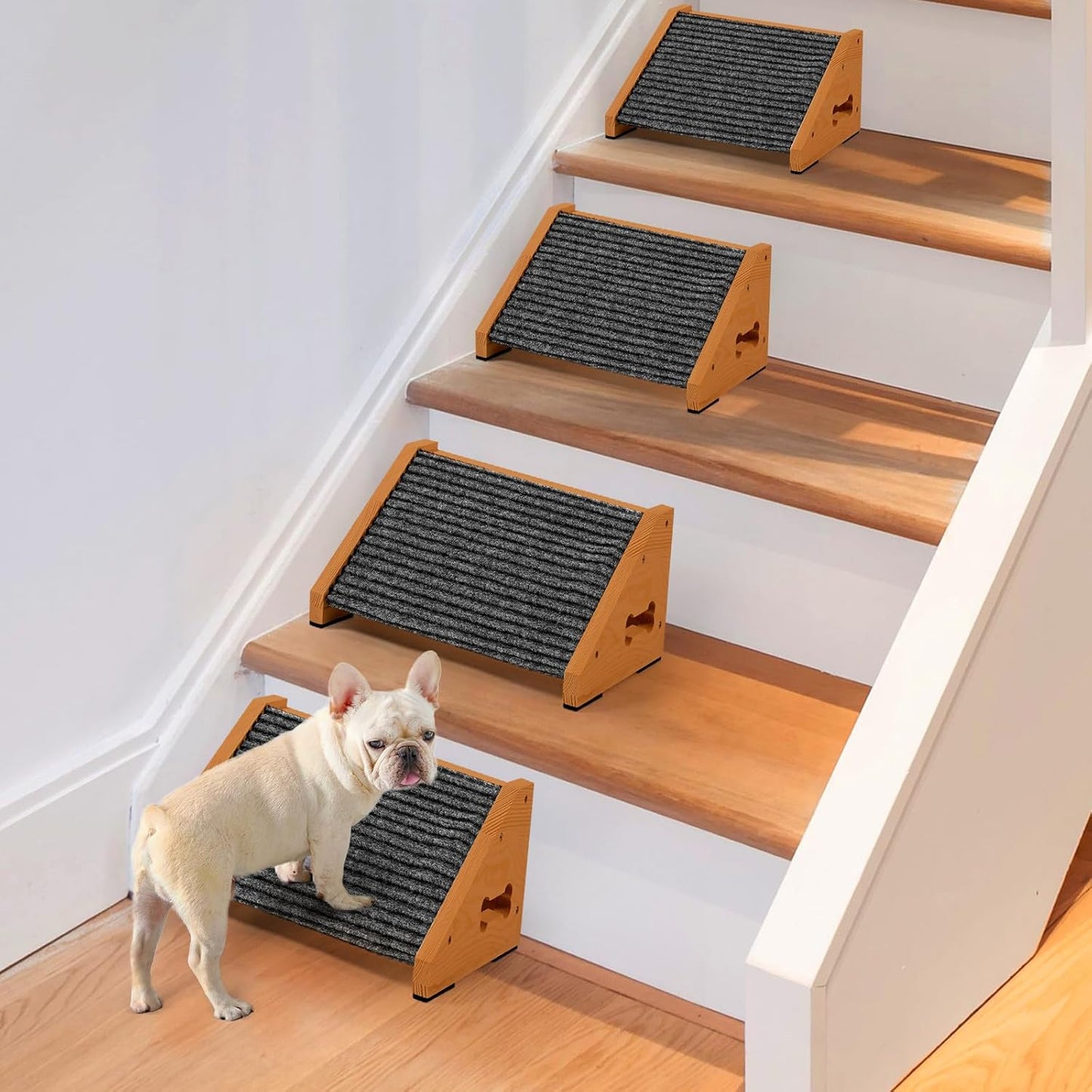 4 Pack Wooden Dog Ramp for Stairs Suits for Small Medium Dogs Cats, Pet Steps Stairs for Staircase for Dogs Cats Brown,Need Installation,13 * 9.8 * 5.1 inch