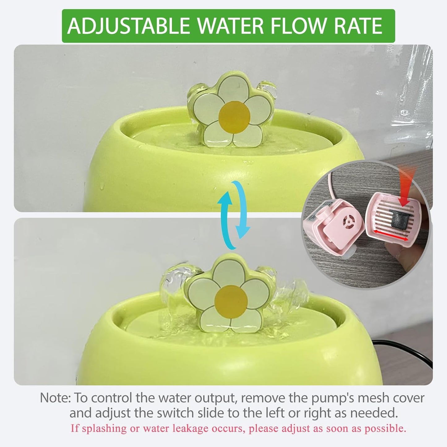 Ceramic Cat Water Dispenser, 50oz/1.5L Ultra-Silent Automatic Water Bowl Dispenser for Cats Pet Drinking Fountain Indoor with Cute Design Activated Carbon Filter Perfect for Cat (Green)