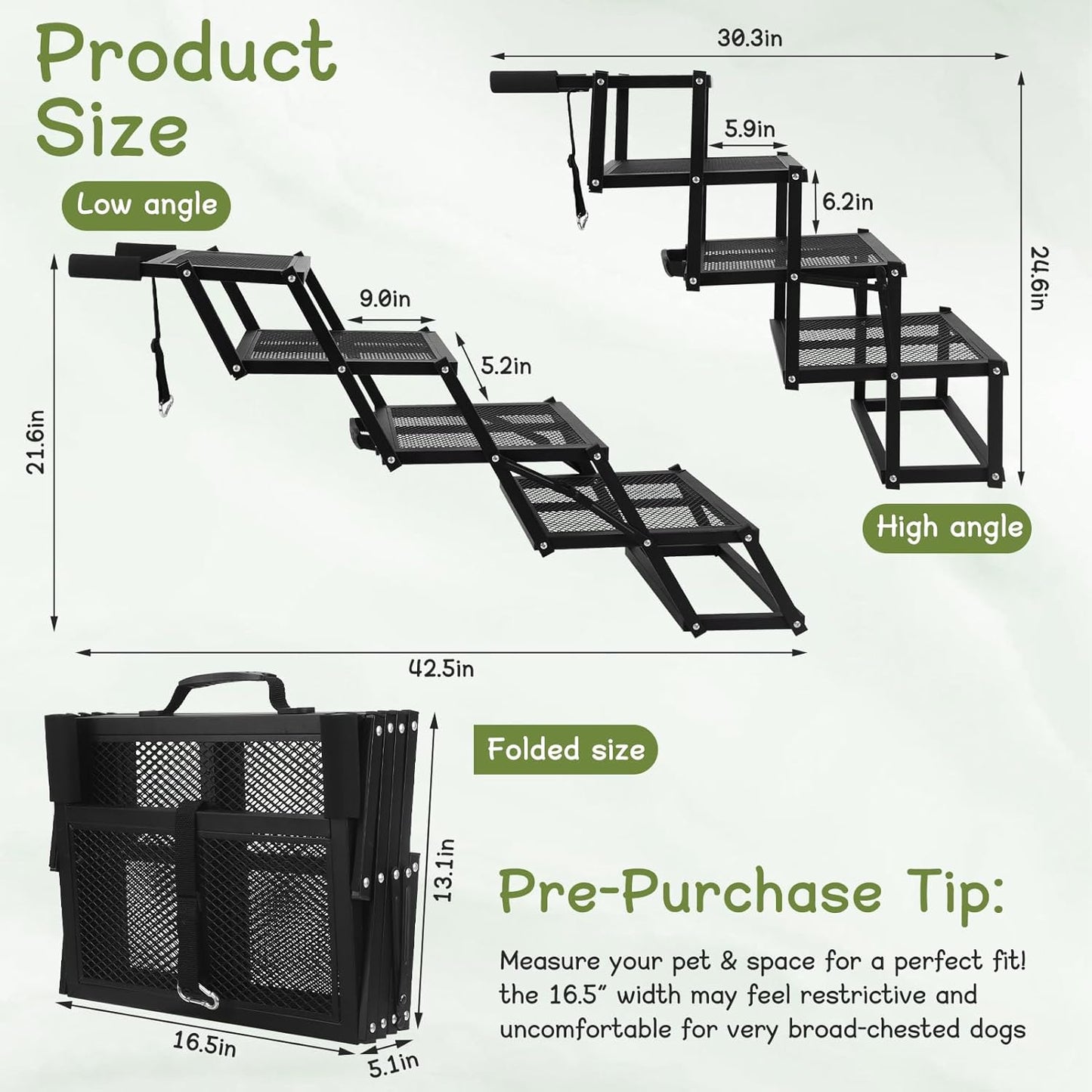 Dog Stairs for Car, Sturdy Metal Foldable Pet Steps Heavy Duty Non-Slip Dog Ramp for SUV High Bed, 300LBS Capacity Adjustable Height