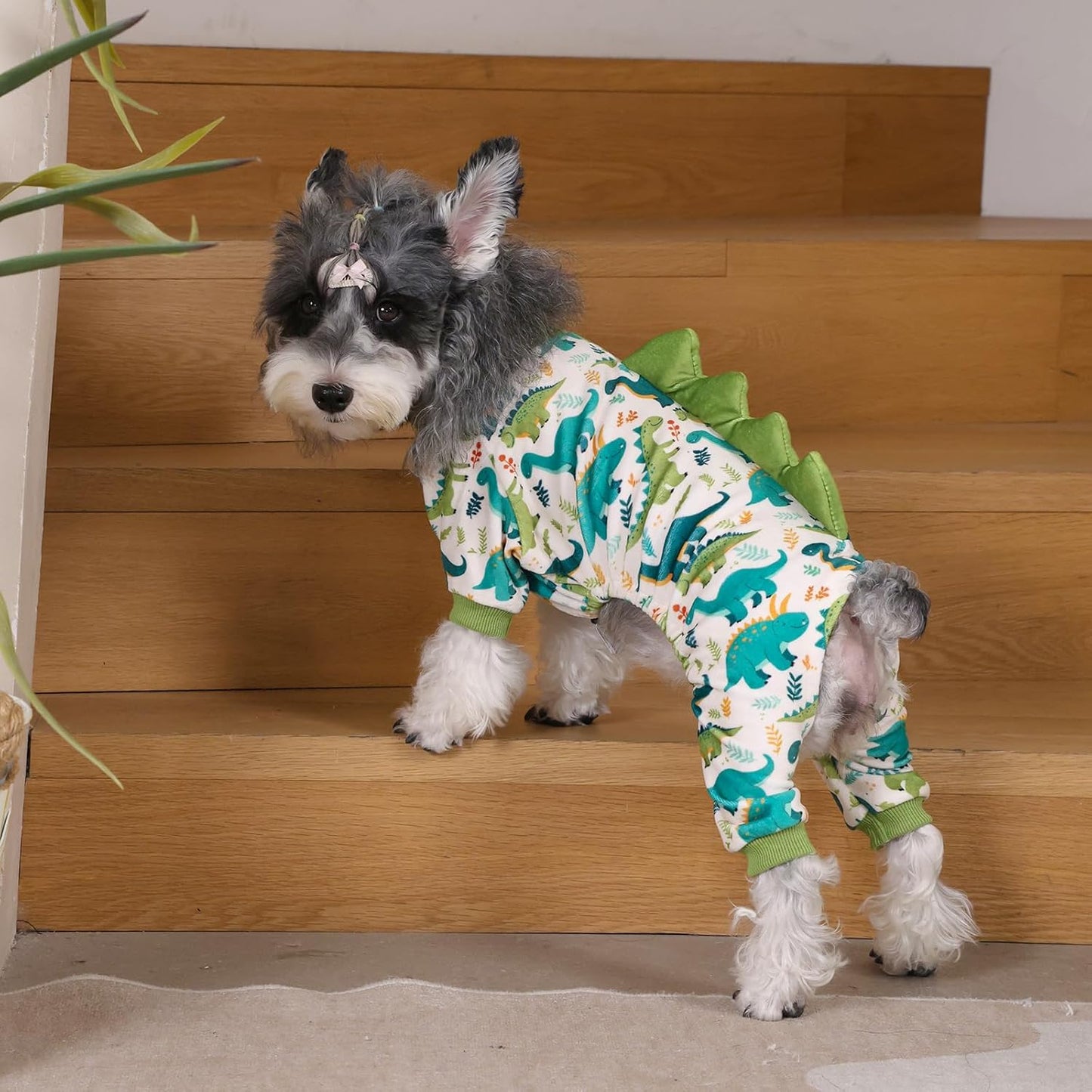 CuteBone Dinosaur Costume Dog Pajamas, Stretchy Spandex Crystal Velvet Sleepwear Coat for Small Dogs, Soft & Warm Pet Outfit Clothes for Cold Weather, Cozy Pullover Design COSP05XL