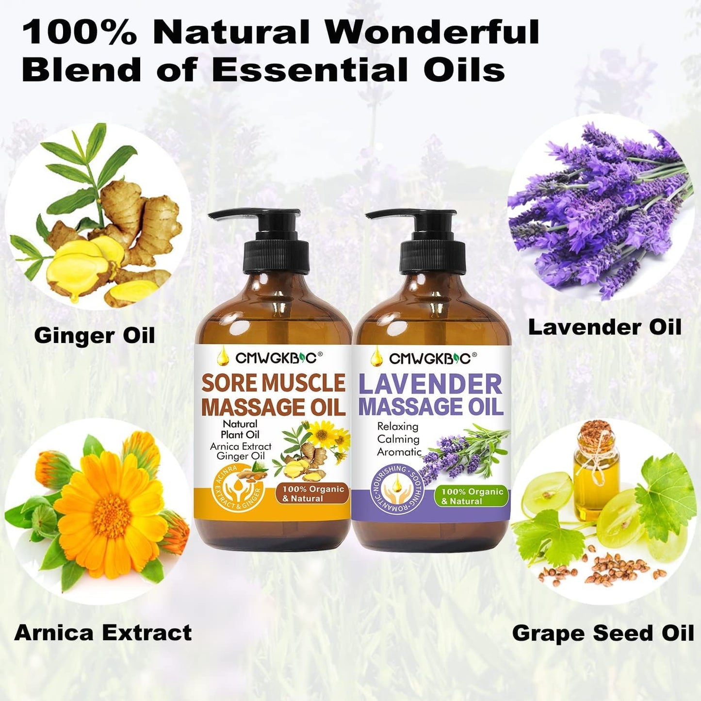 Massage Oil for Massage Therapy,Lymphatic Drainage-Ginger Oil Sore Muscle Arnica Oil &Lavender Oil Relaxing Massage Oils for Date Night,Massage Ball, Easter Basket Stuffers for Adults,Easter Gifts Men