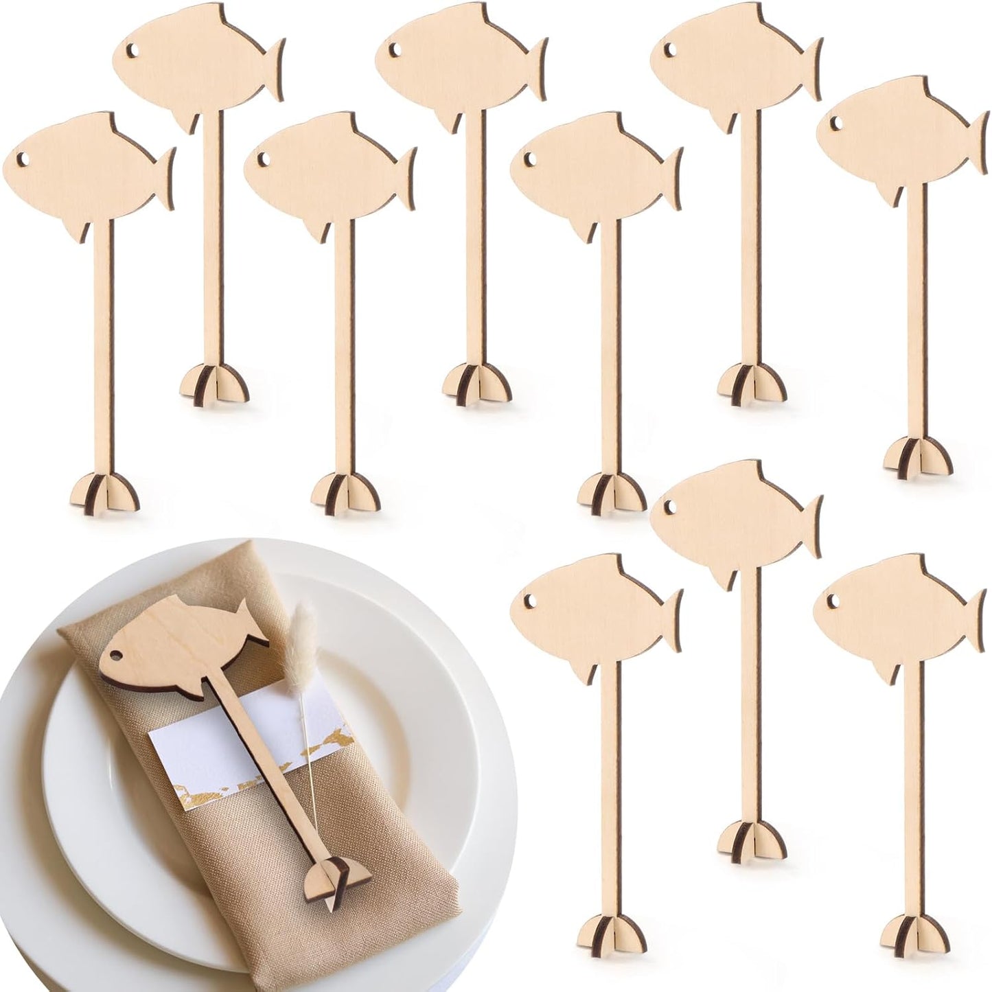 Weysat 10 Pcs Wooden Meal Choice Marks 1.9 Inch Food Labels Meal Selection Indicator for Wedding Reusable Food Identifier Tags for Dining Party Supplies(Fish)