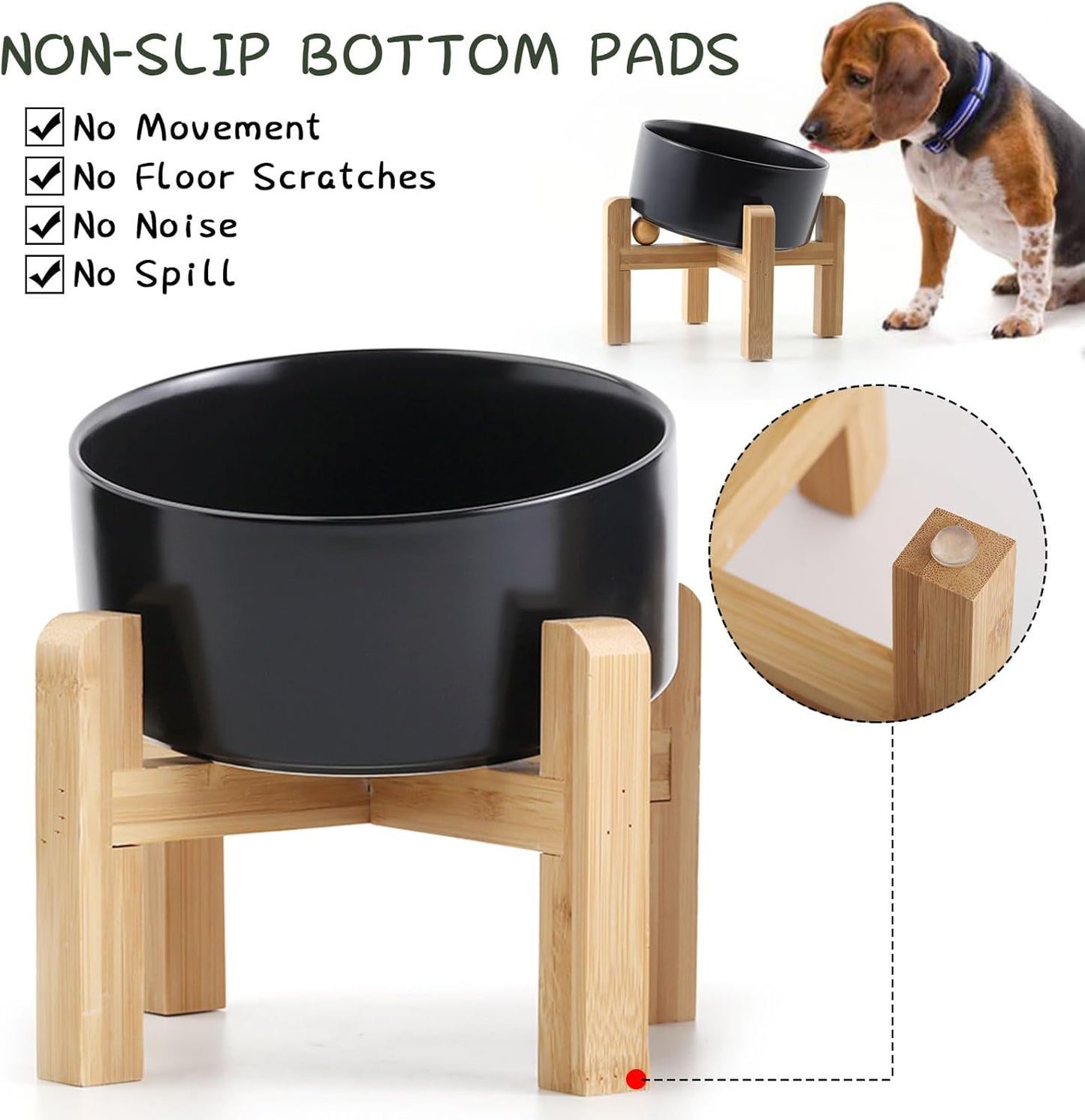 Petygooing Black Raised/Elevated 15°Slanted Ceramic Dog Bowl for Small Breeds,Tilted Anti Slip Pet Feeding Bowl,Food Water Dish with Stand for Cats and Small Dogs Puppy 13.5 OZ (5.1In /1.7 Cups)