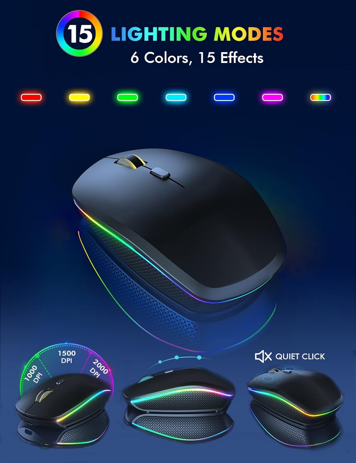 Wireless Keyboard and Mouse Combo, RGB Backlit, Rechargeable & Light Up Letters, Full-Size, Soft Typing, Sleep Mode, 2.4GHz Quiet Keyboard Set for Mac, Windows, Laptop, PC, Trueque KM42Pro (Black)
