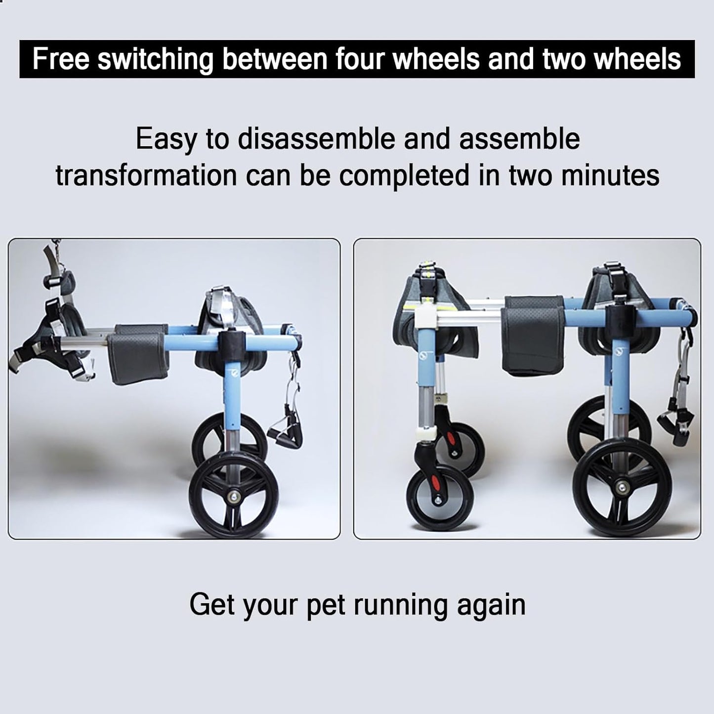 4 Wheel Dog Wheel Chair Leg Brace Adjustable, Back Leg Dog Wheelchair, Dog Wheel Chair for Front Legs, Full Support Mobility Aid for Dog Hip Support for Mall Medium Large Pet(Blue,XL)