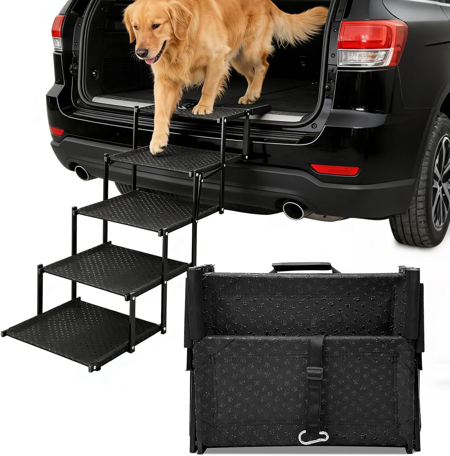Dog Stairs for Large Dogs - 5 Step Non-Slip Pet Stairs & Steps for Bed, Couch, Car, Truck SUV | Portable Ramp Alternative for Senior Dogs, Helps Joint Health, Easy Carry Travel