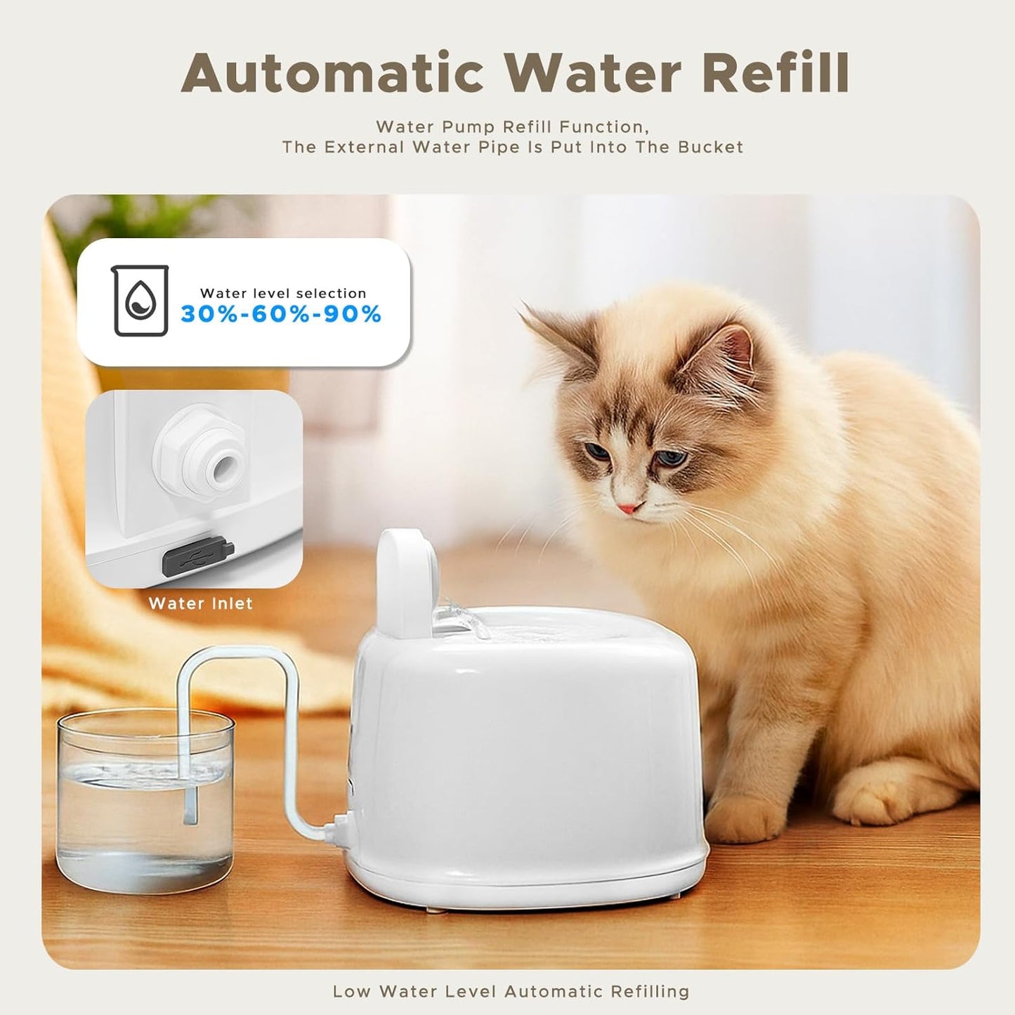 Cat Water Fountain, 2.5L Automatic Pet Water Dispenser with Ultra Filtration, Wireless Pump & Thermostatic Control, Quiet Indoor Cat Dog Fountain, Multi-Stage Filter for Clean Water
