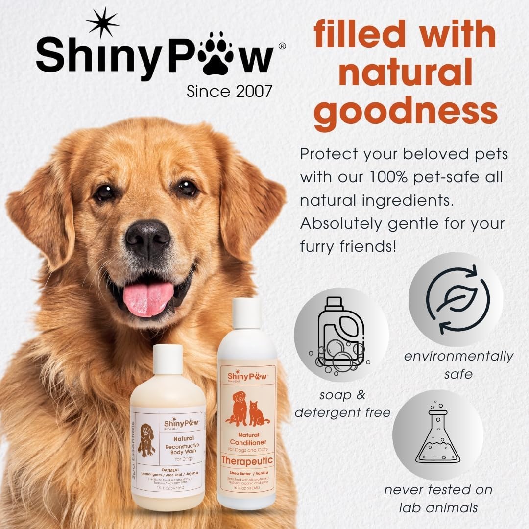 Dog Conditioner for Allergies and Itching | Shiny Paw Shea Butter & Vanilla Conditioner for Dogs & Cats | Dog Matted Hair Detangler | Made in The USA | 16 oz