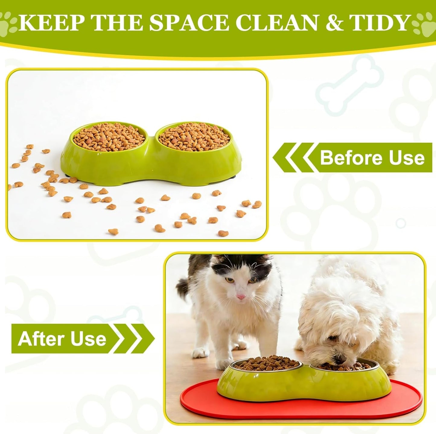 Cat Food Mat, 18x10 Inch Silicone Pet Feeding Mat Non-Slip Oval Waterproof Dog Water Bowl Tray Raised Edge Protects Floors (Orange), Intended for Pets Bowl/Fountain