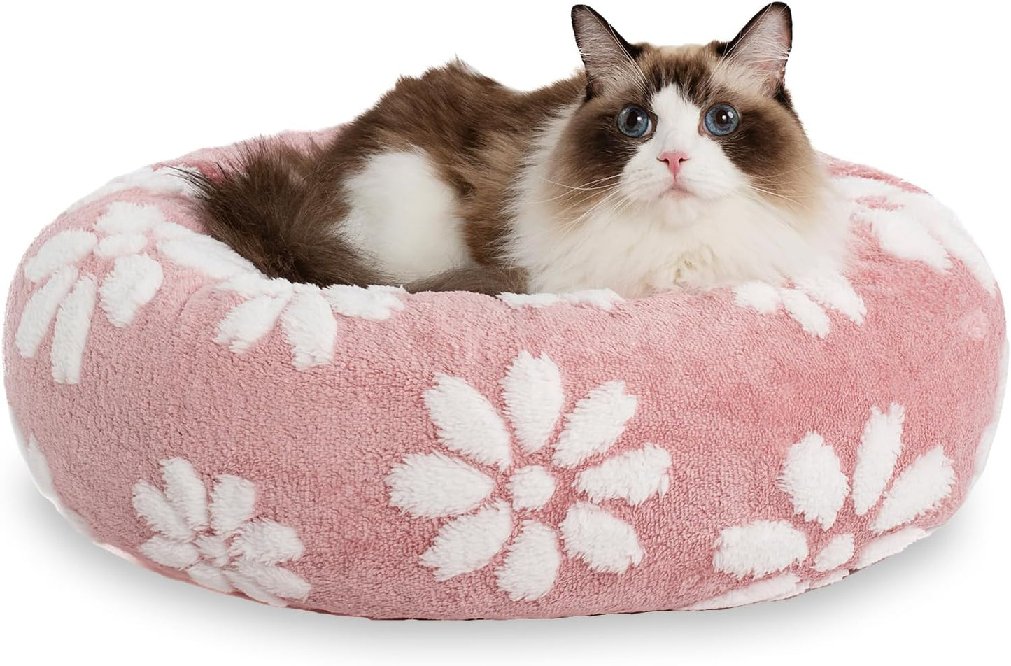 Donut Dog Beds for Small Dogs, Calming Round Cat Beds for Indoor Cats, Cute 3D Textured Flower Pet Bed with Removable Washable Cover and Anti-Slip Bottom（Pink，20"）