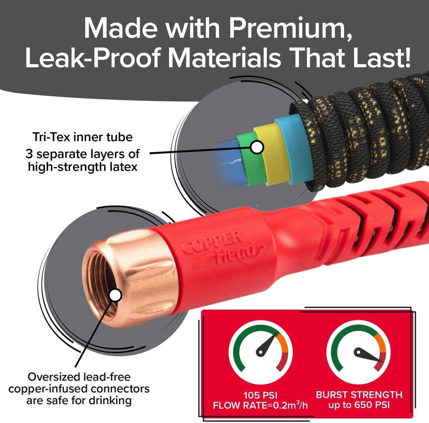 Pocket Hose 25 FT Copper Head Expandable Garden Hose with Pocket Pivot, No Tangles, AS SEEN ON TV, 360° Swivel, Tri-Tex Tubing, Force Field Jacket, Lead-Free, No-Kink, Anti-Burst w/APT