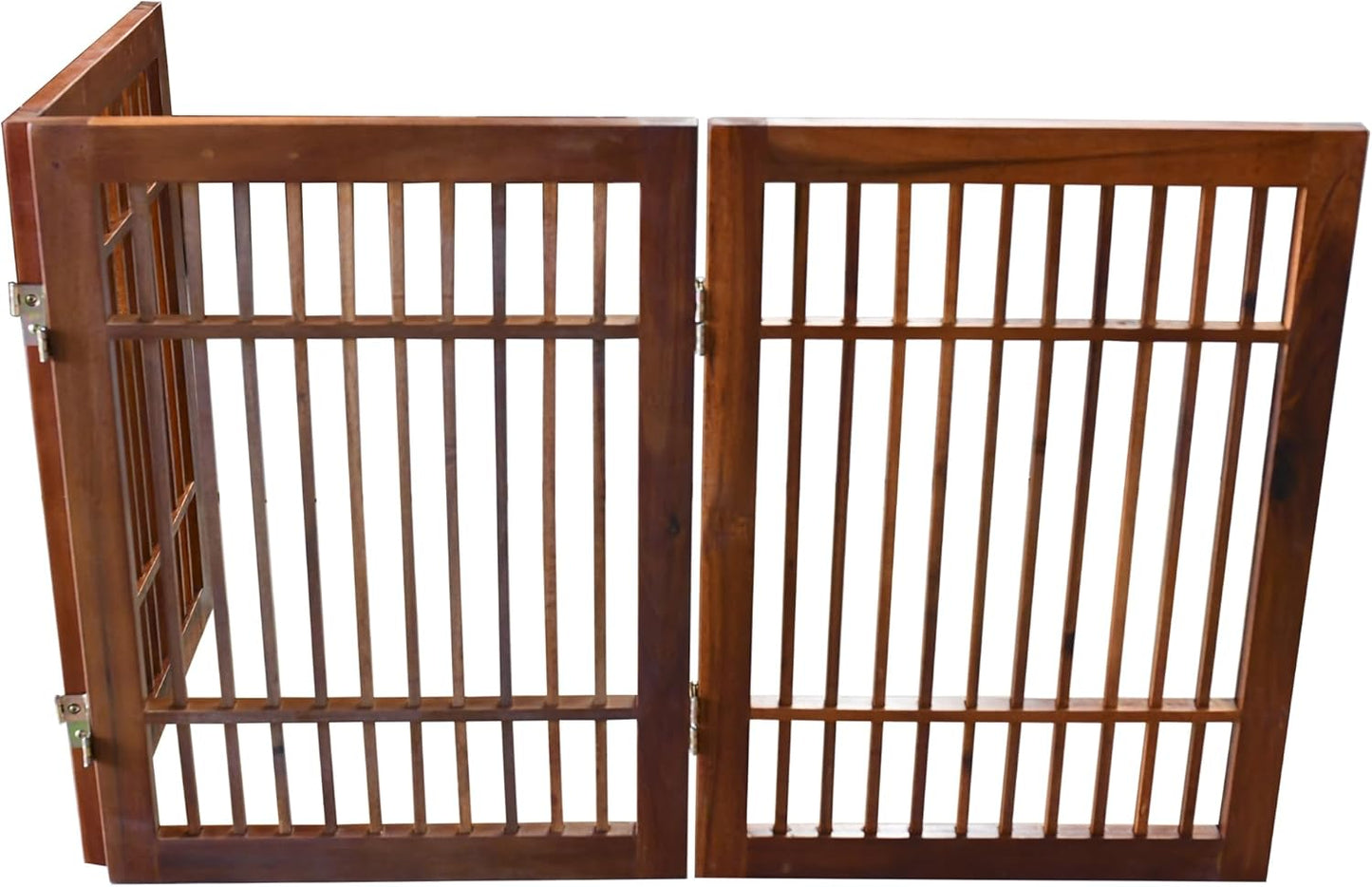 Urnporium Freestanding Wooden Dog Gate Foldable Indoor Pet Gate No Drill Expandable Barrier for Doorways Stairs Hallways Portable Wood Fence for Small Dogs & Puppies (Brown Pet Gate, 3 Panel 24" Tall)
