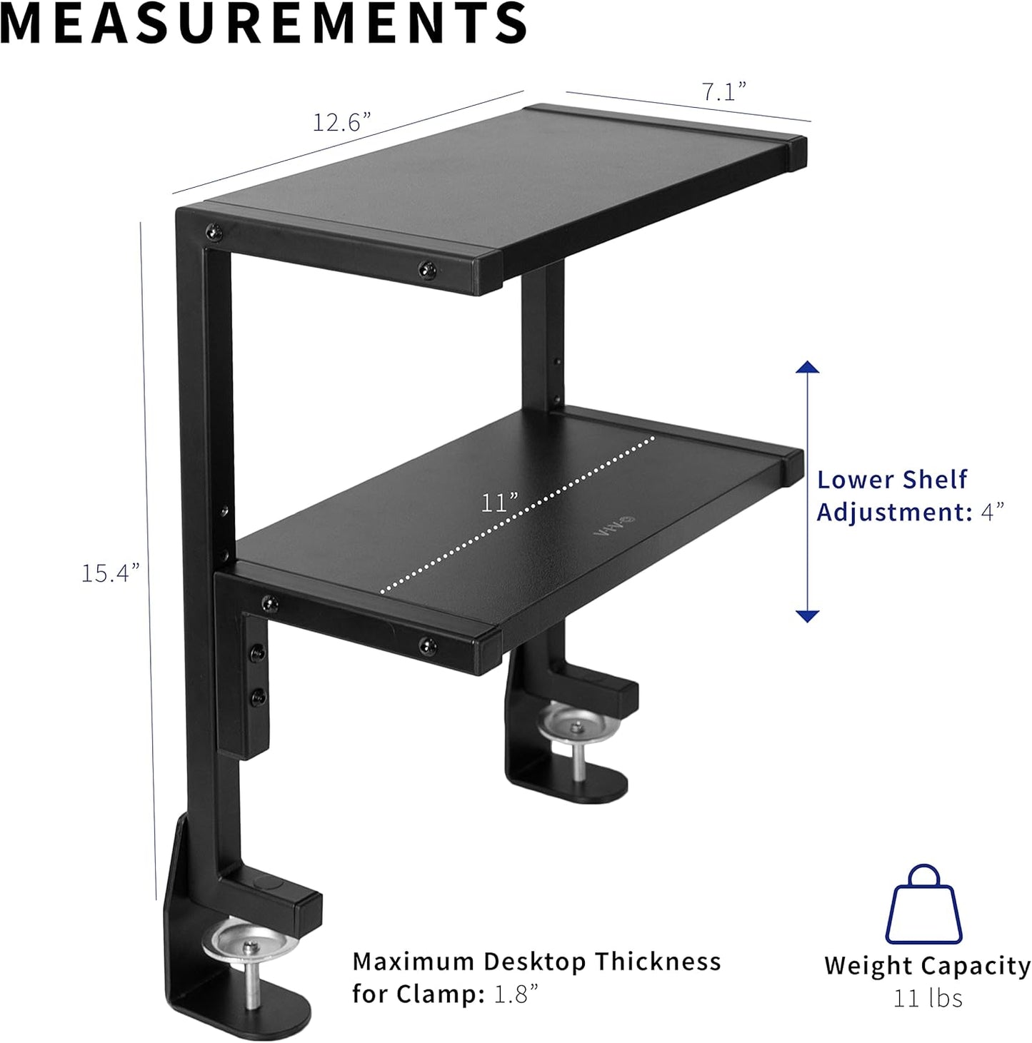VIVO Clamp-on 13 inch Above or Below Desk 2-Tier Shelving Unit for Table Accessories, Gaming Devices, and More, Storage Tray, Desktop Organizer, Black, STAND-SHELF2C