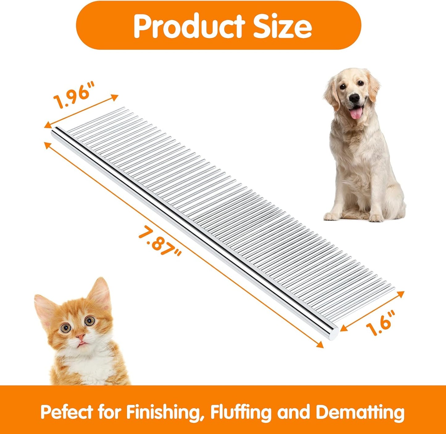 Pettom Pet Steel Grooming Tool Poodle Finishing Butter Comb 7 1/2-inch L silver Slow Feeder Cat Bowl with Stand, Ceramic Slow Eating Cat Bowl with Higher Edges Fish Pool Design Elevated Cat Food Bowl