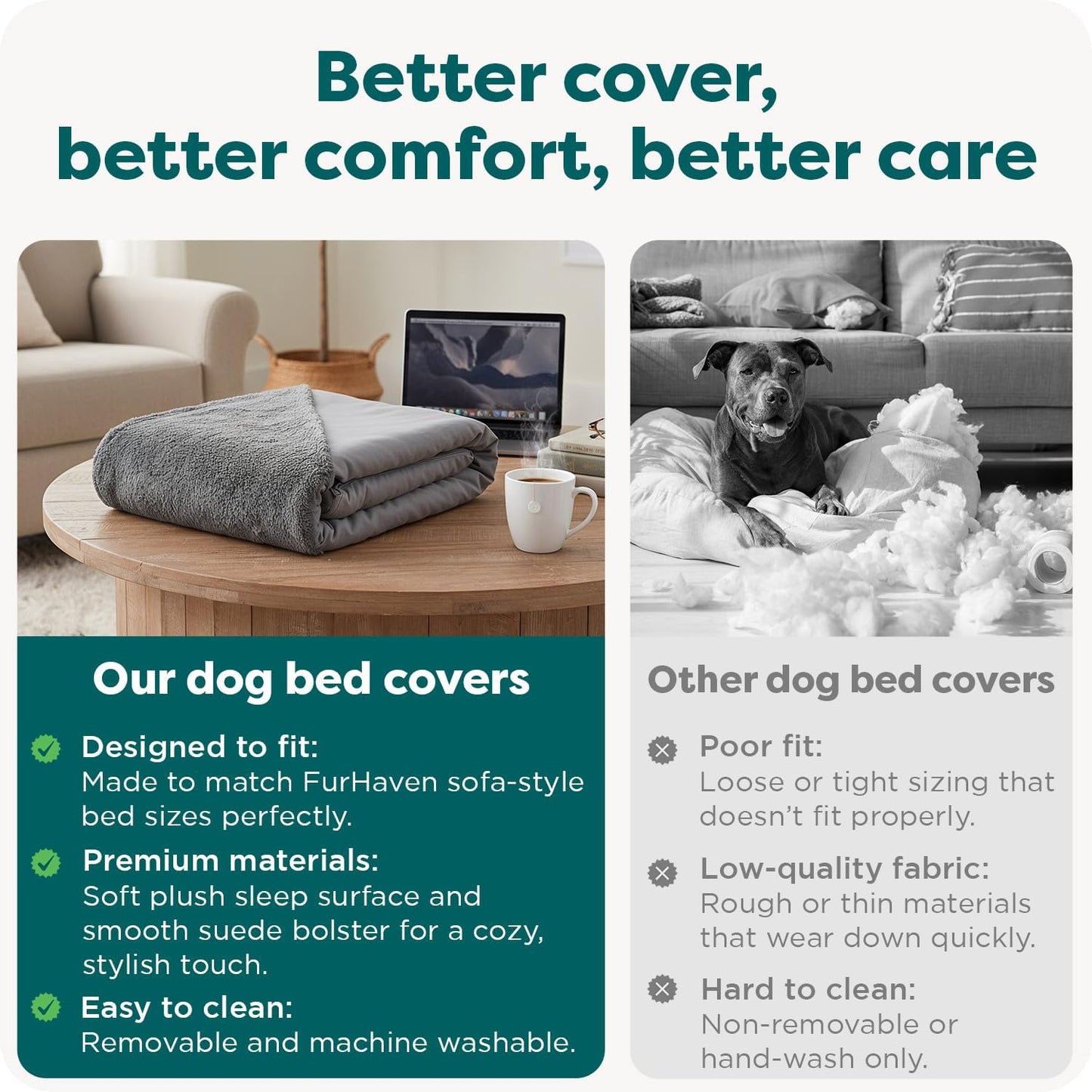 FurHaven Replacement Dog Bed Cover, Sofa-Style Design with Ultra-Plush Sleep Surface for Protecting Pet Mattresses, Zippered & Machine Washable, Jumbo Plus XXL, Plush & Suede, Gray