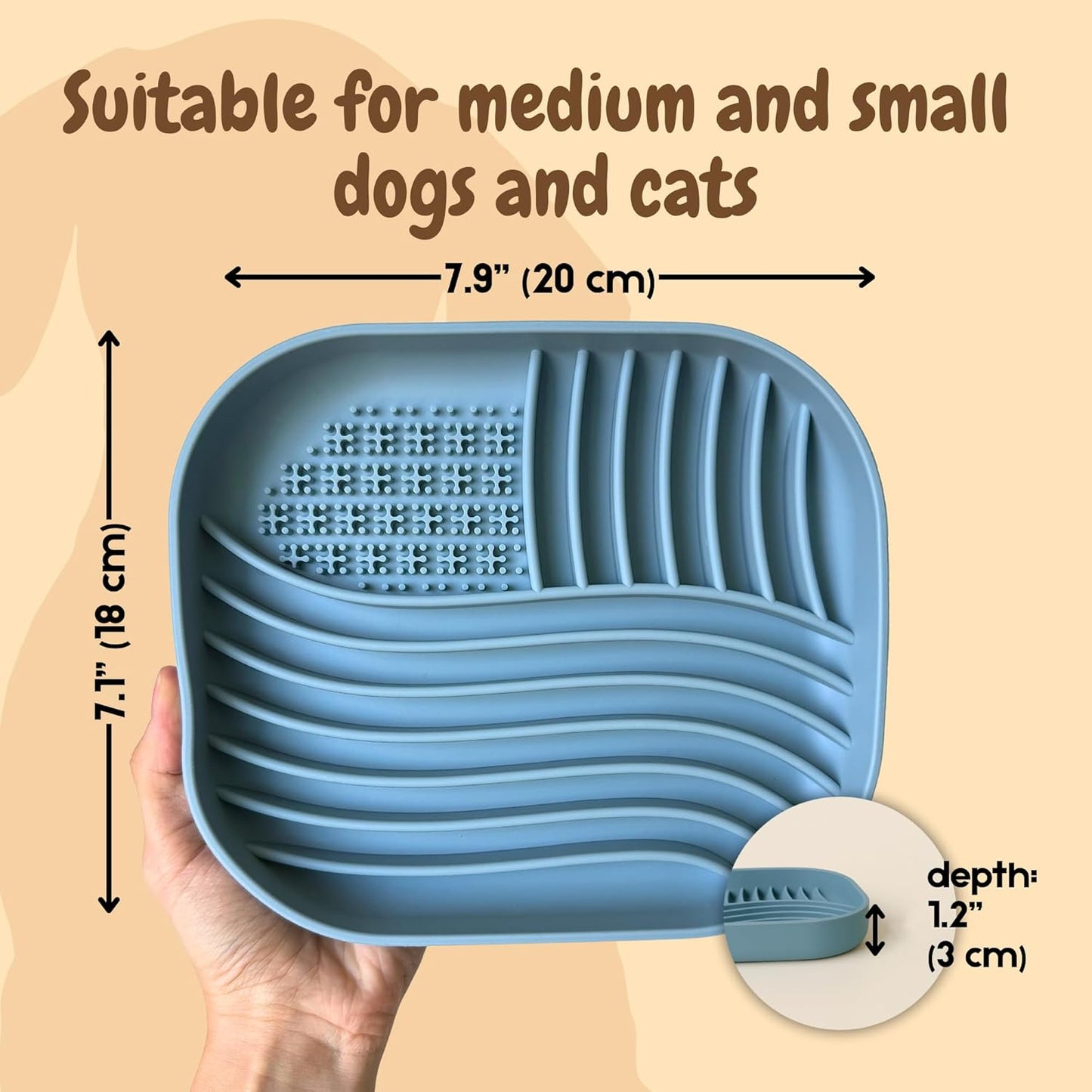 Slow Feeder Dog Bowl - Non Slip Silicone Puzzle Mat for Dogs & Cats, Dishwasher & Microwave Safe, for Wet and Dry Food, 9 oz, Dusty Blue