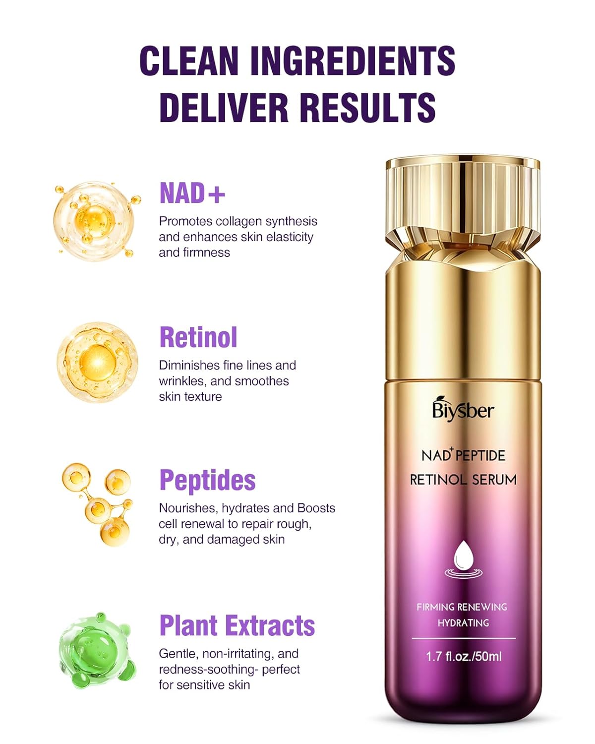 NAD+ Retinol Collagen Serum for Face: Anti-Aging Peptide Serum, Tightens Skin, Reduces Wrinkles & Fine Lines, Hydrating Serum for Radiant Glow 1.7 fl.oz