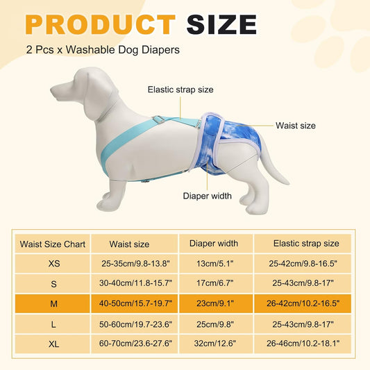 Washable Female Dog Diapers with Suspender, Reusable Dog Diapers Absorbent Leakproof(Dark Blue/Dark Pink M, 2Pcs), Intended for Small/Medium/Large Female in Heat
