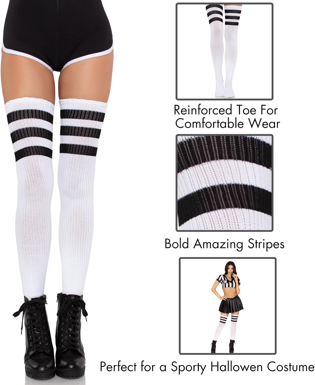 Leg Avenue Women's Athletic Three Striped Thigh High Socks