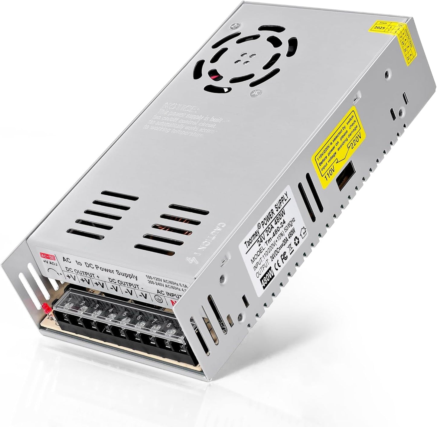 24V 20A Power Supply Adapter, AC 110V/220V to DC 24V 20A 480W Converter Switching Power Adapter Universal Regulated Transformer Driver for LED Strip Light, LED Display, CCTV, Computer Project